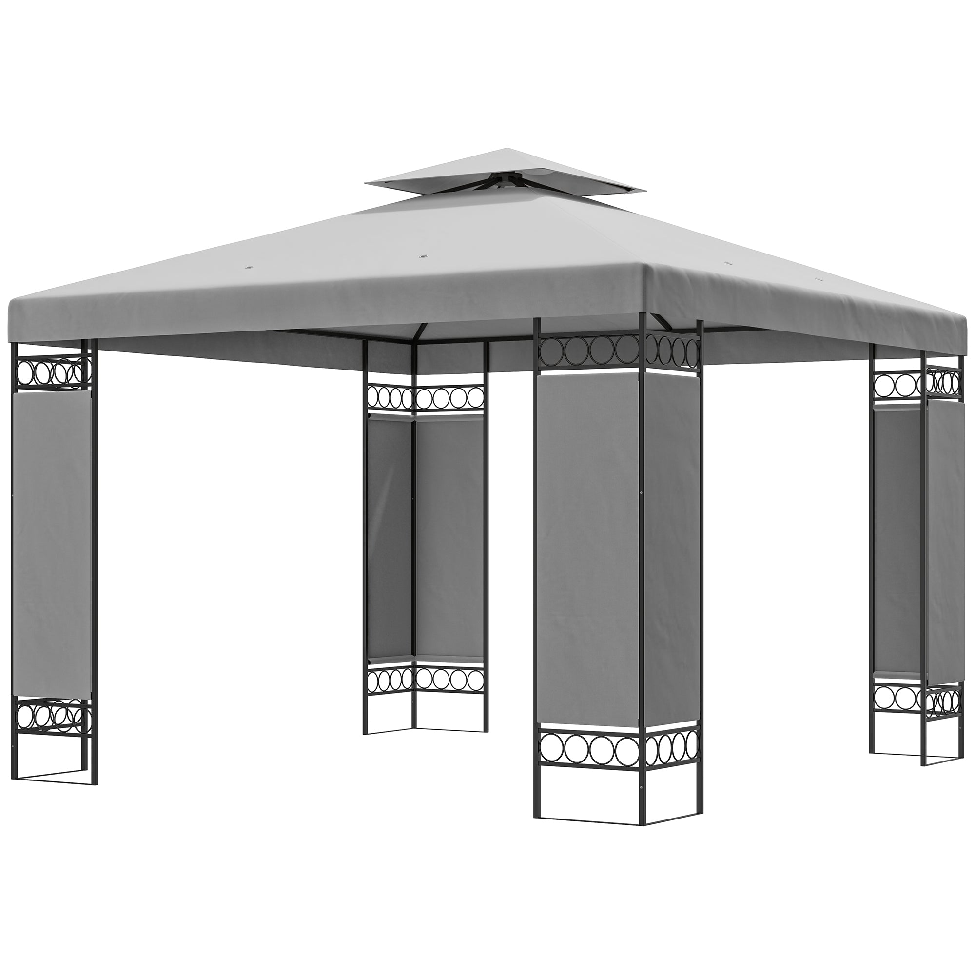 10x10 Canopy Gazebo - Double Roof Screen Light Grey-DECOROLALA