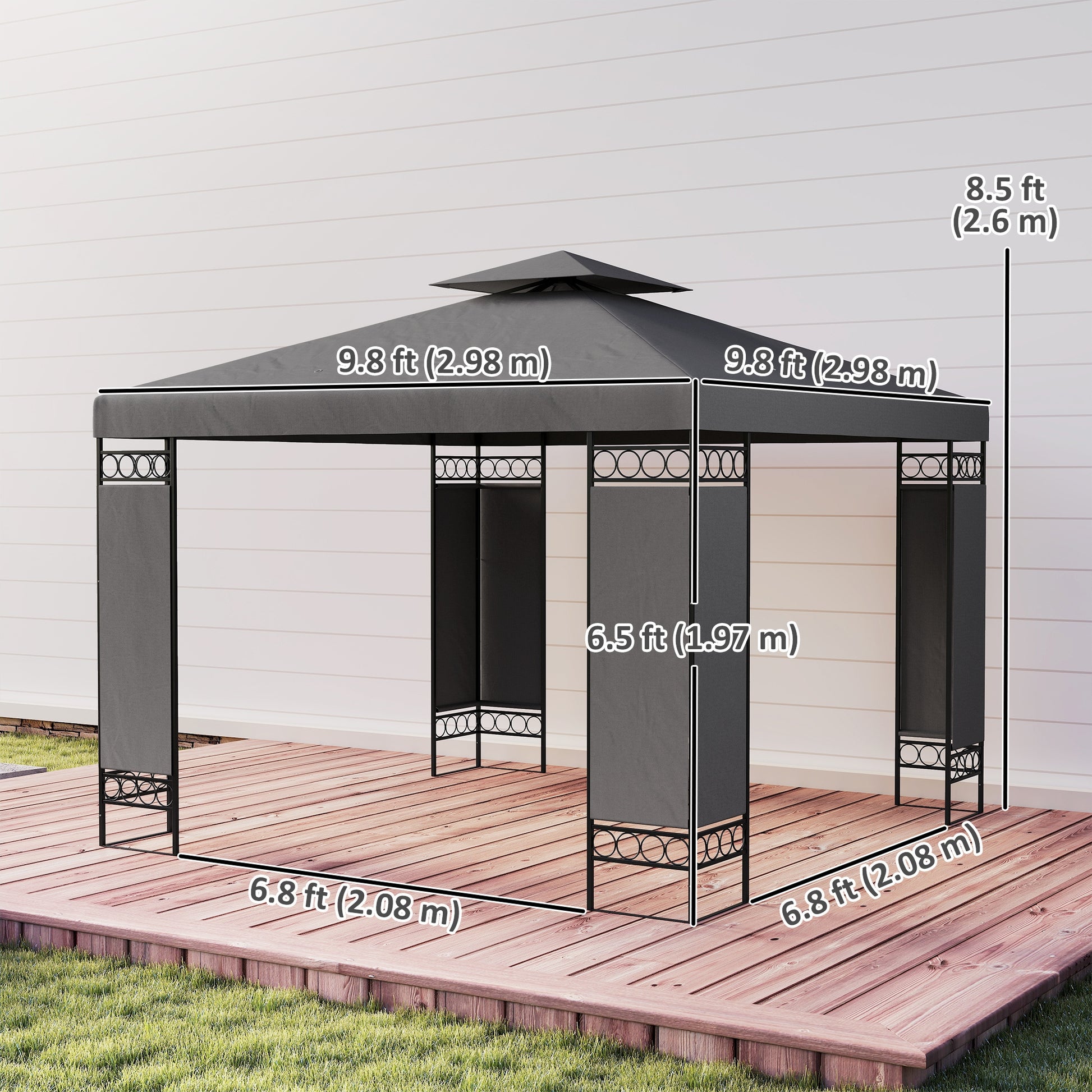 10x10 Canopy Gazebo with Screen Panels Dark Grey-DECOROLALA