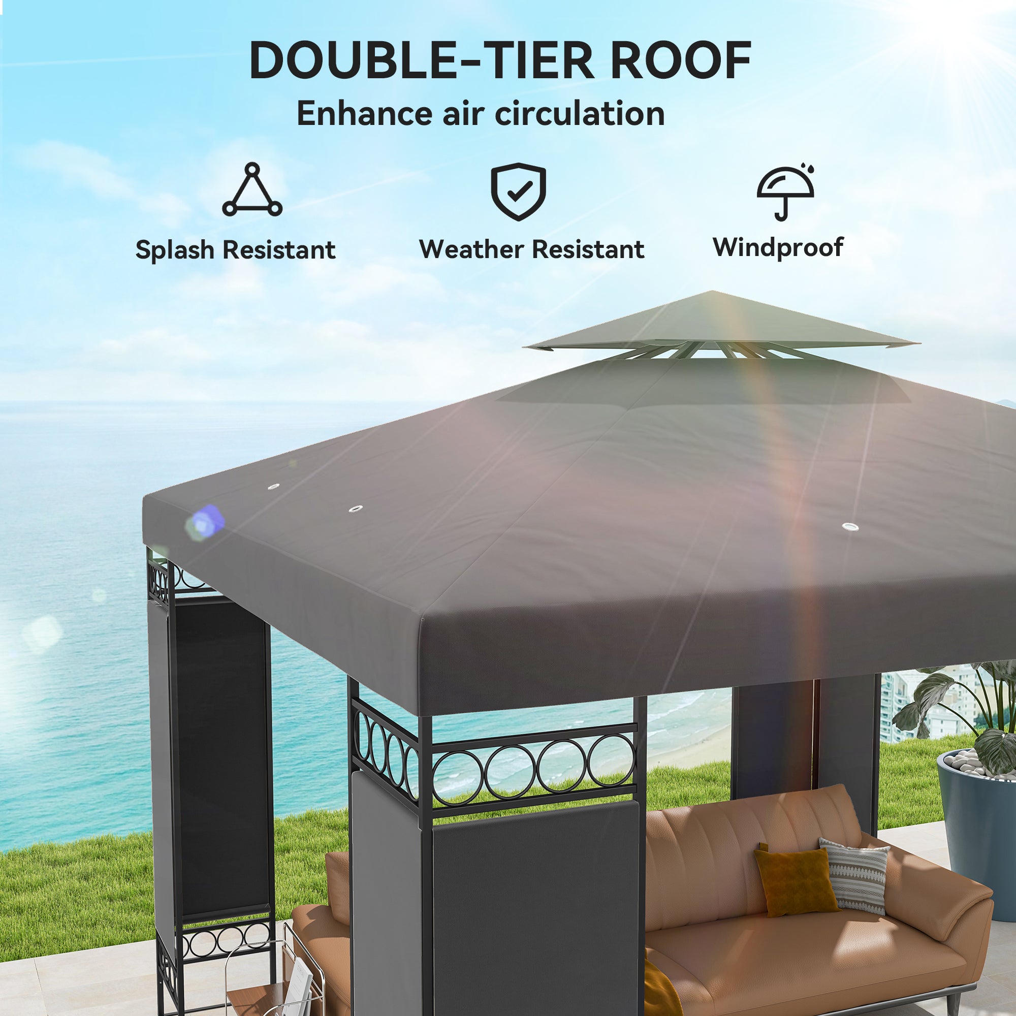 10x10 Canopy Gazebo with Screen Panels Dark Grey-DECOROLALA