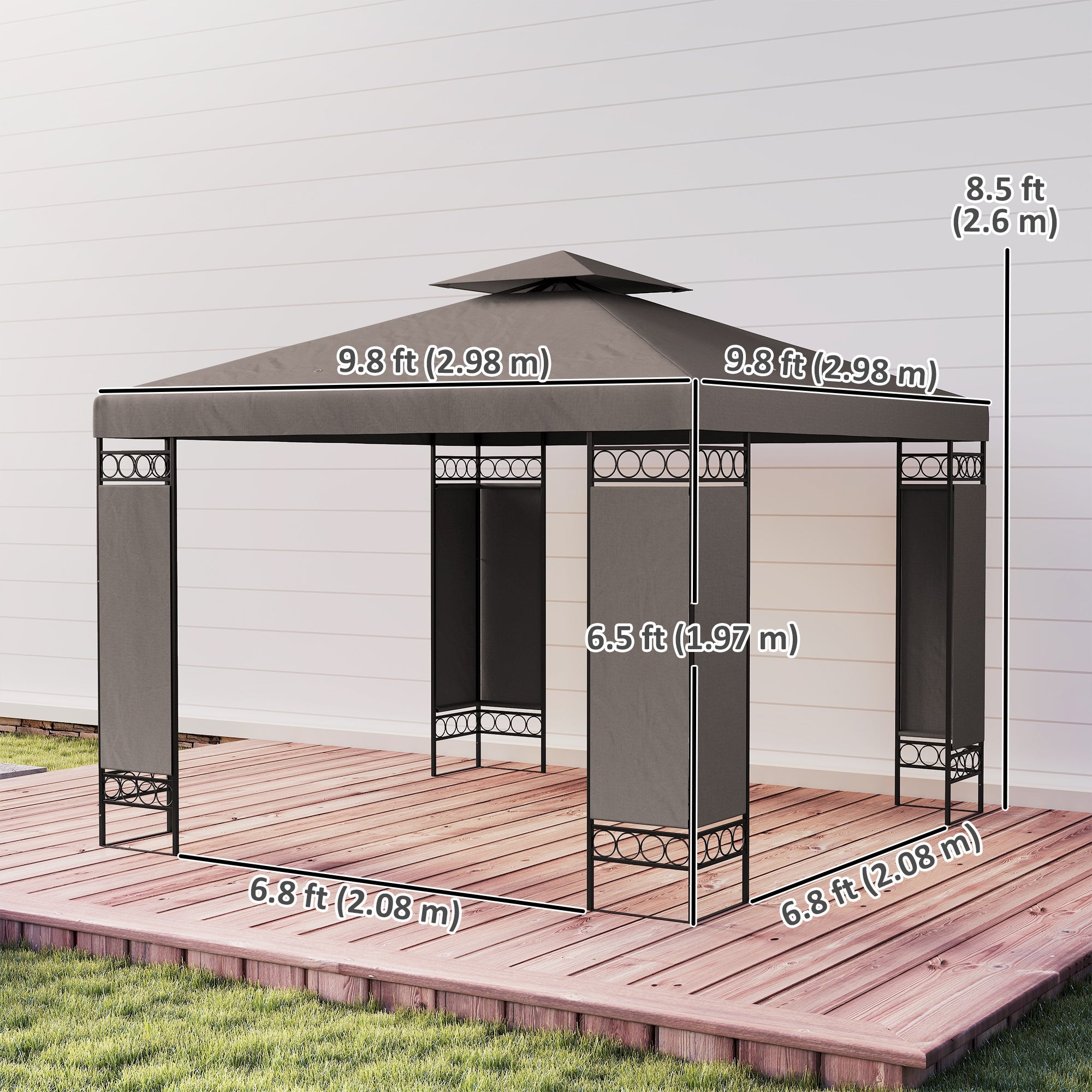 10x10 FT Canopy Gazebo - Double Roof Khaki Patio Tent-DECOROLALA