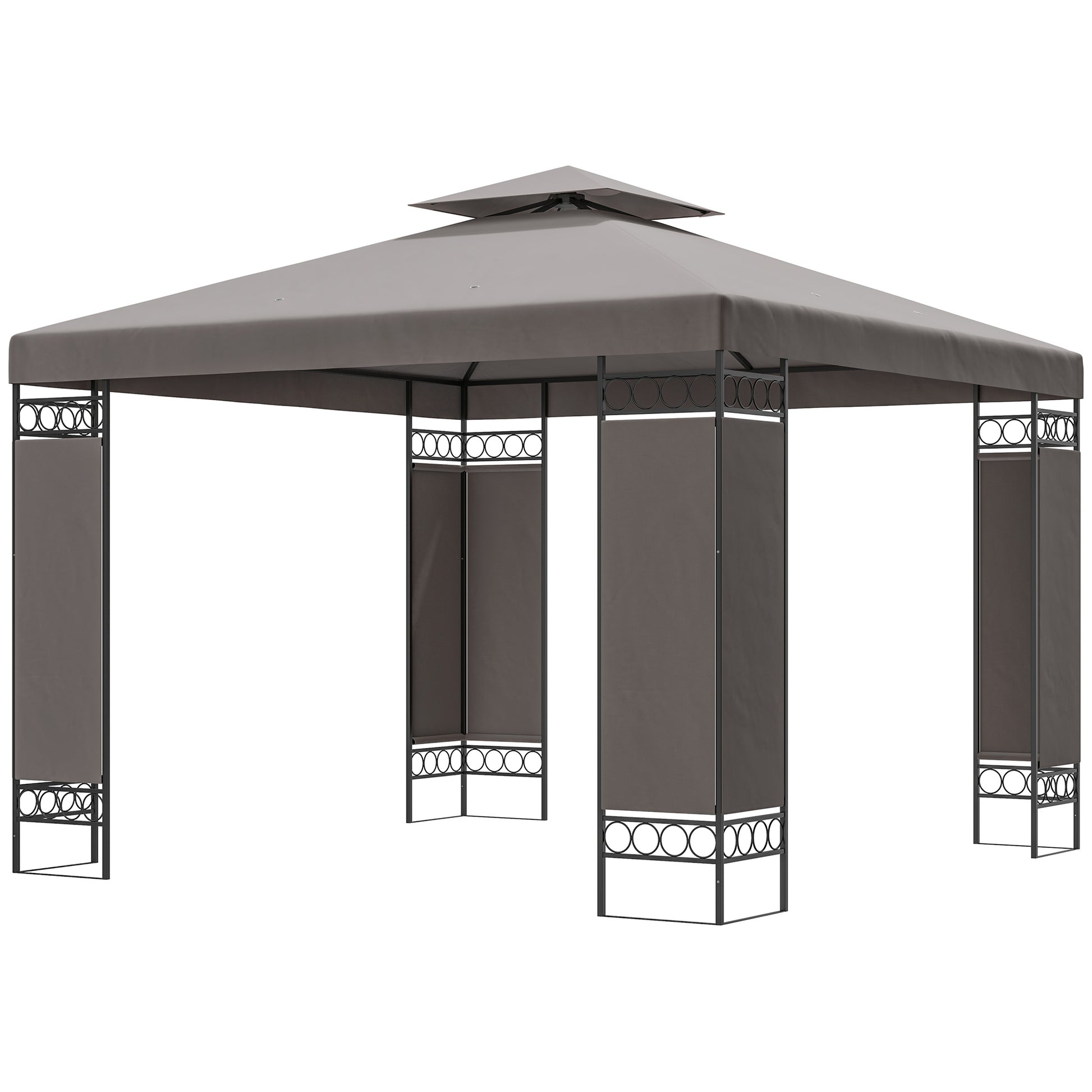 10x10 FT Canopy Gazebo - Double Roof Khaki Patio Tent-DECOROLALA
