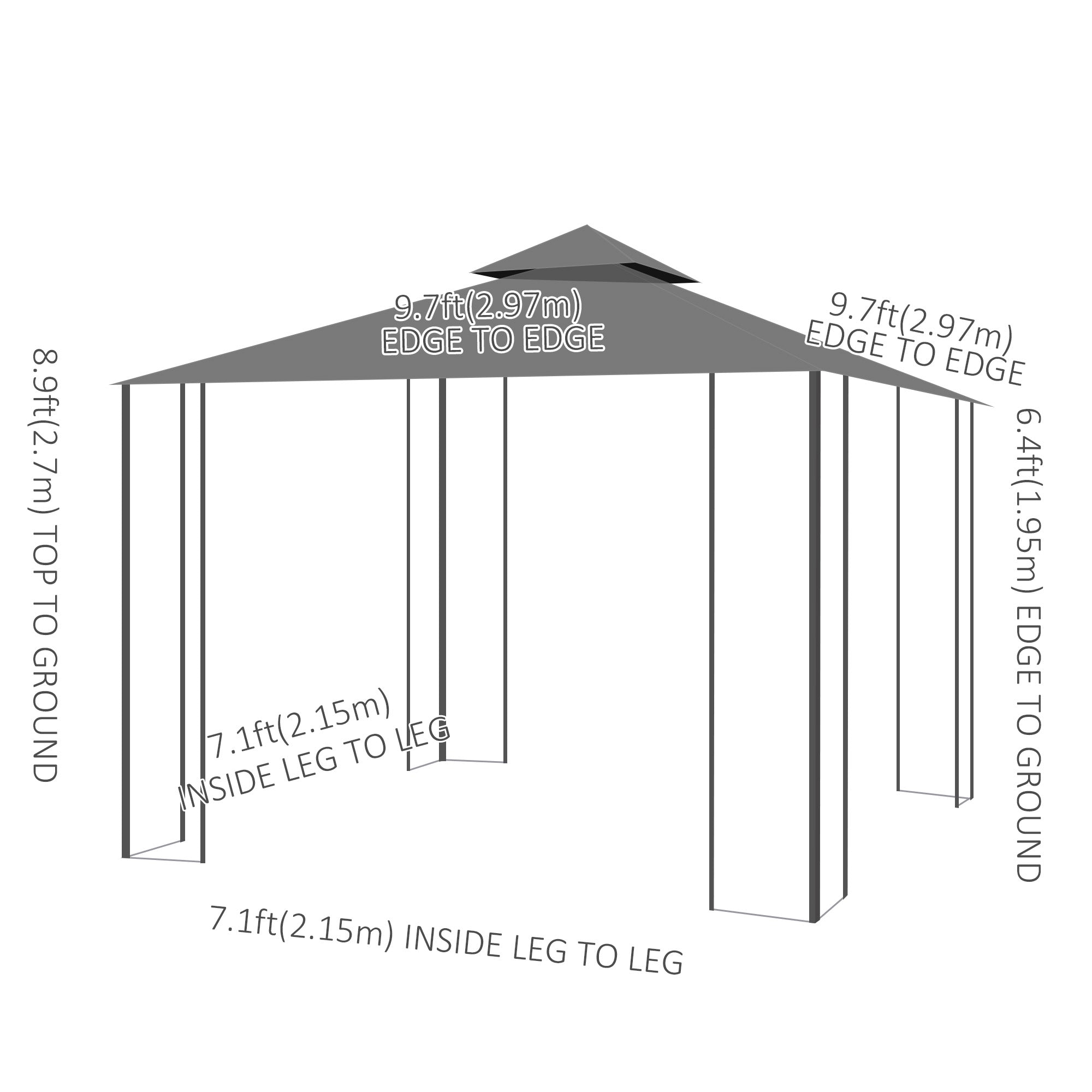 10x10 Gazebo Canopy Portable Party Backyard w/ Mosquito Netting Grey-DECOROLALA
