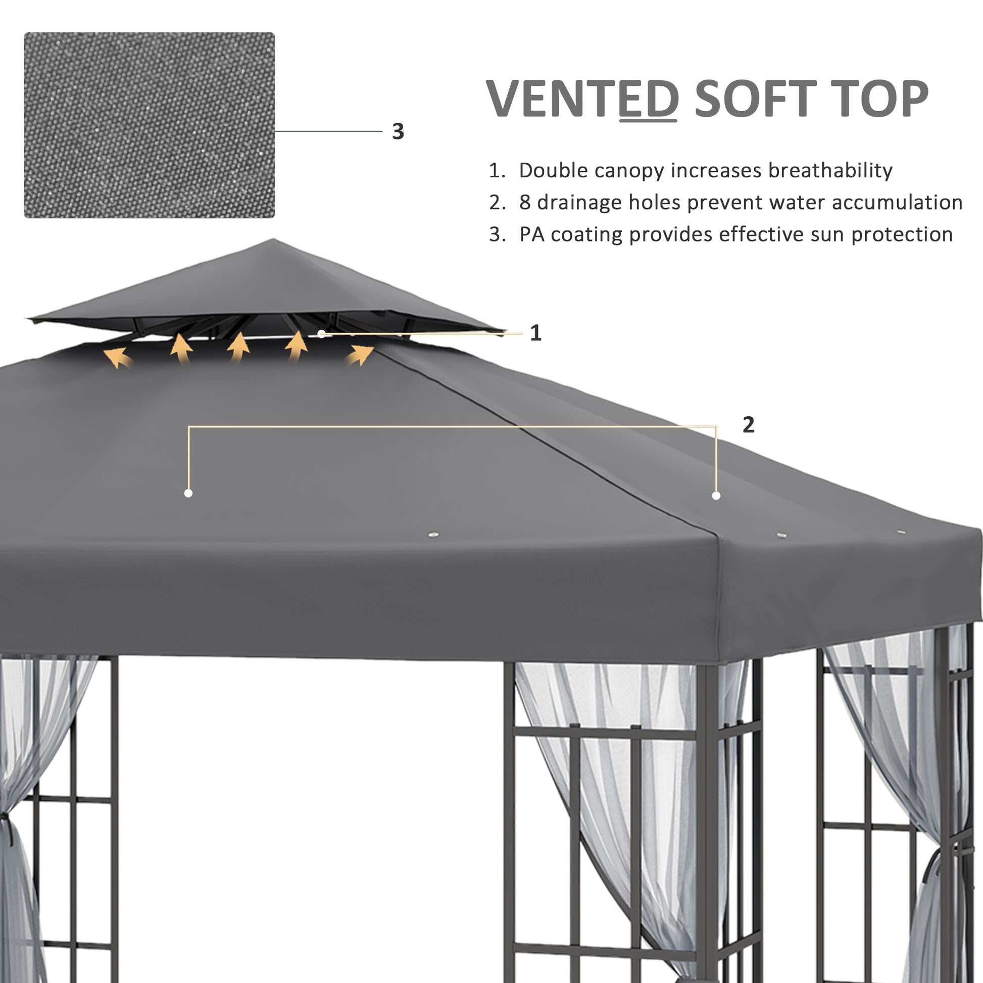 10x10 Gazebo Canopy Portable Party Backyard w/ Mosquito Netting Grey-DECOROLALA