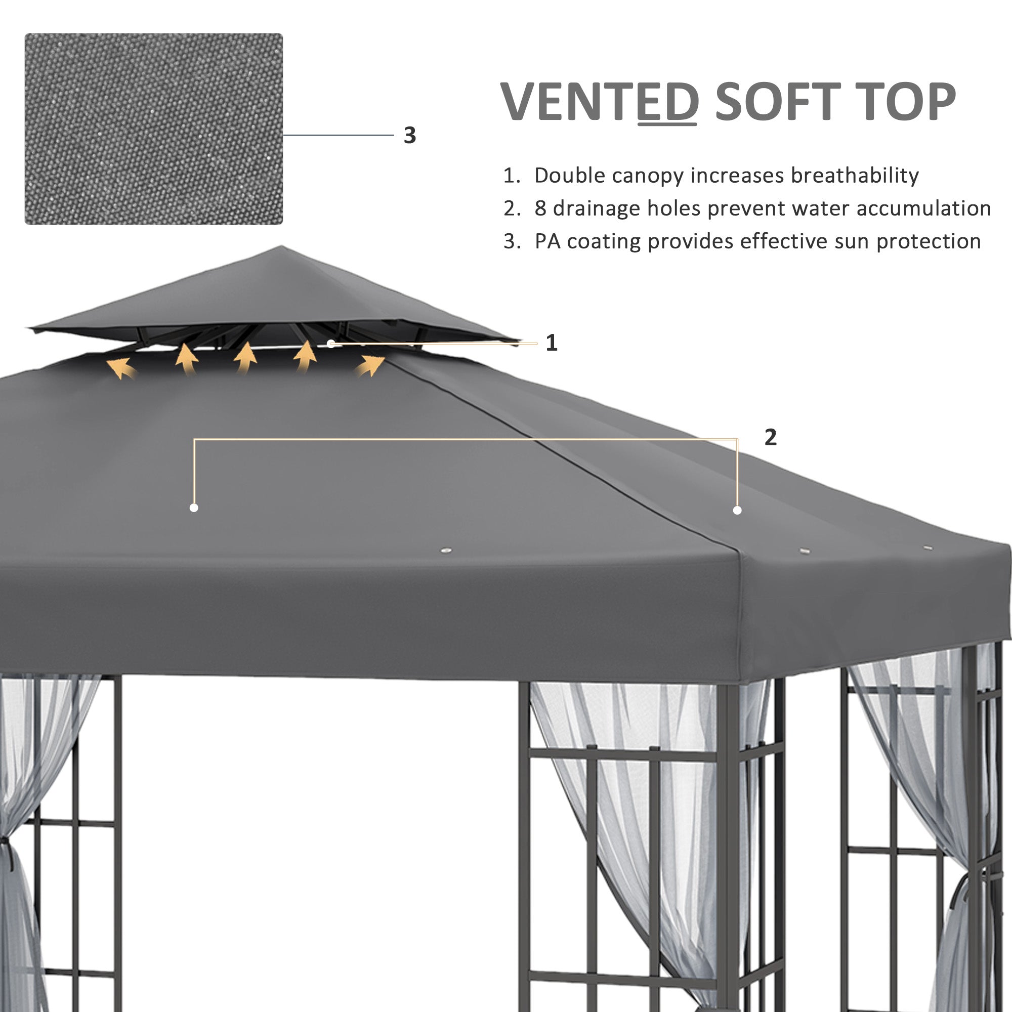 10x10 Gazebo Canopy Portable Party Backyard w/ Mosquito Netting Grey-DECOROLALA