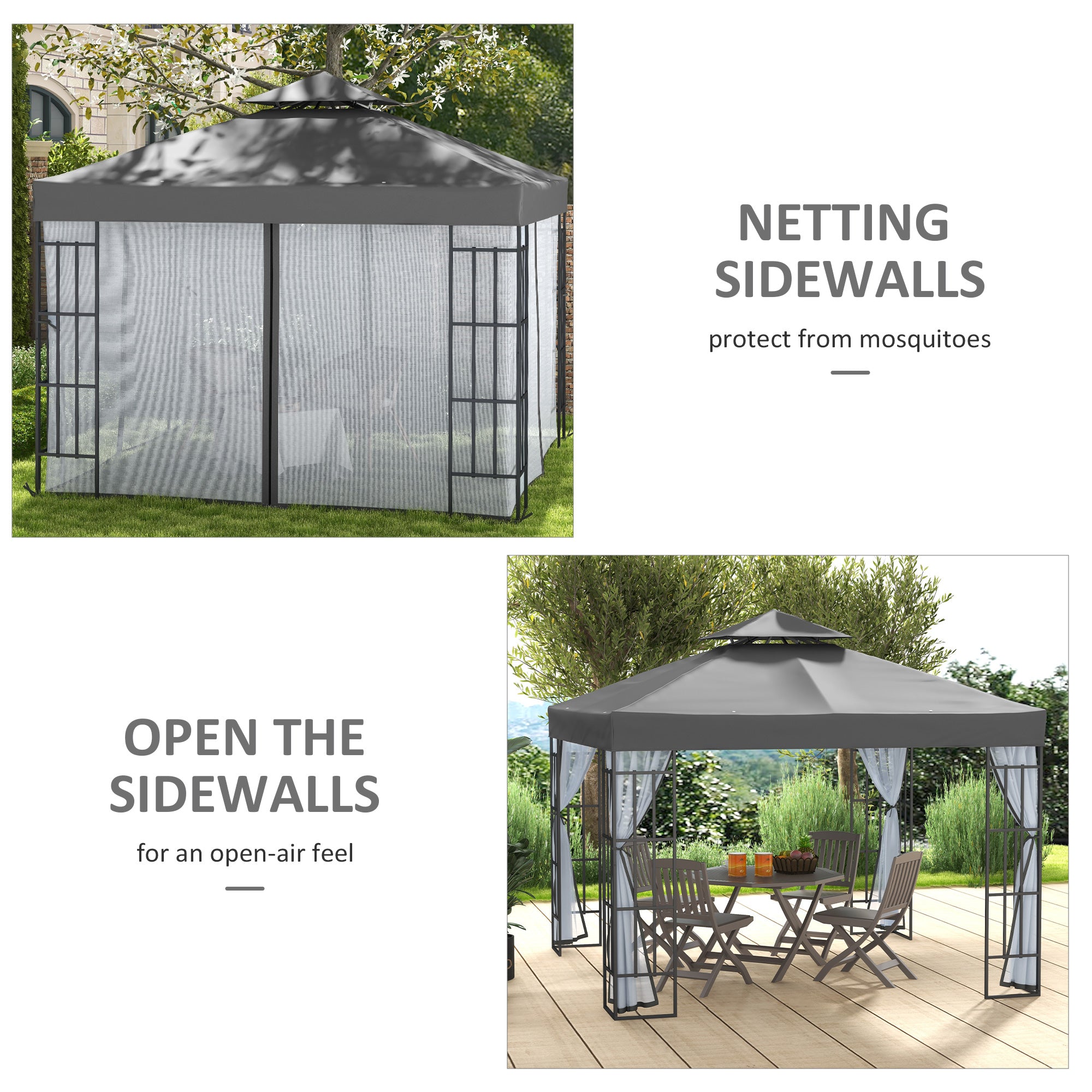 10x10 Gazebo Canopy Portable Party Backyard w/ Mosquito Netting Grey-DECOROLALA