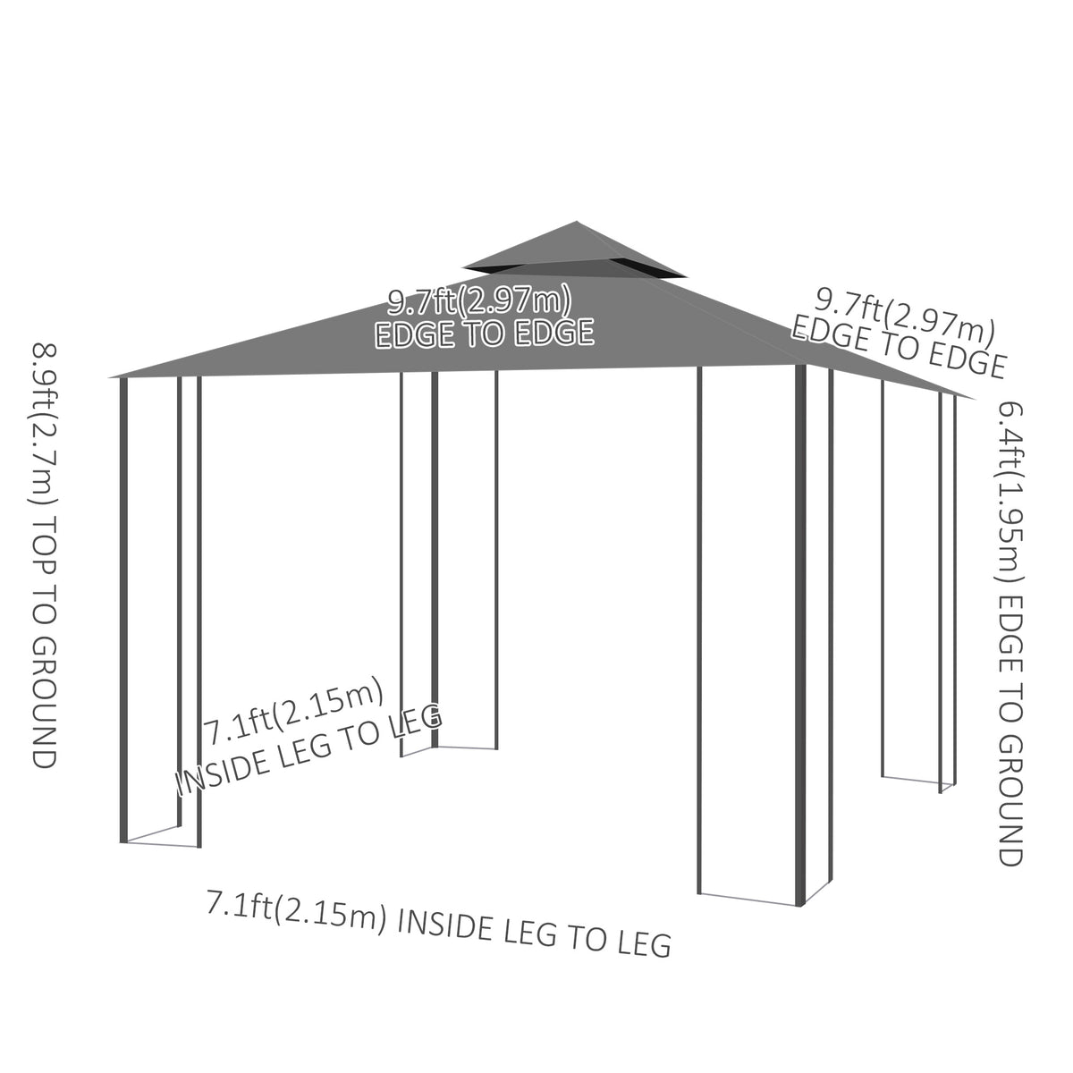 10x10 Gazebo Canopy Portable Party Backyard w/ Mosquito Netting Grey-Gazebos-DECOROLALA