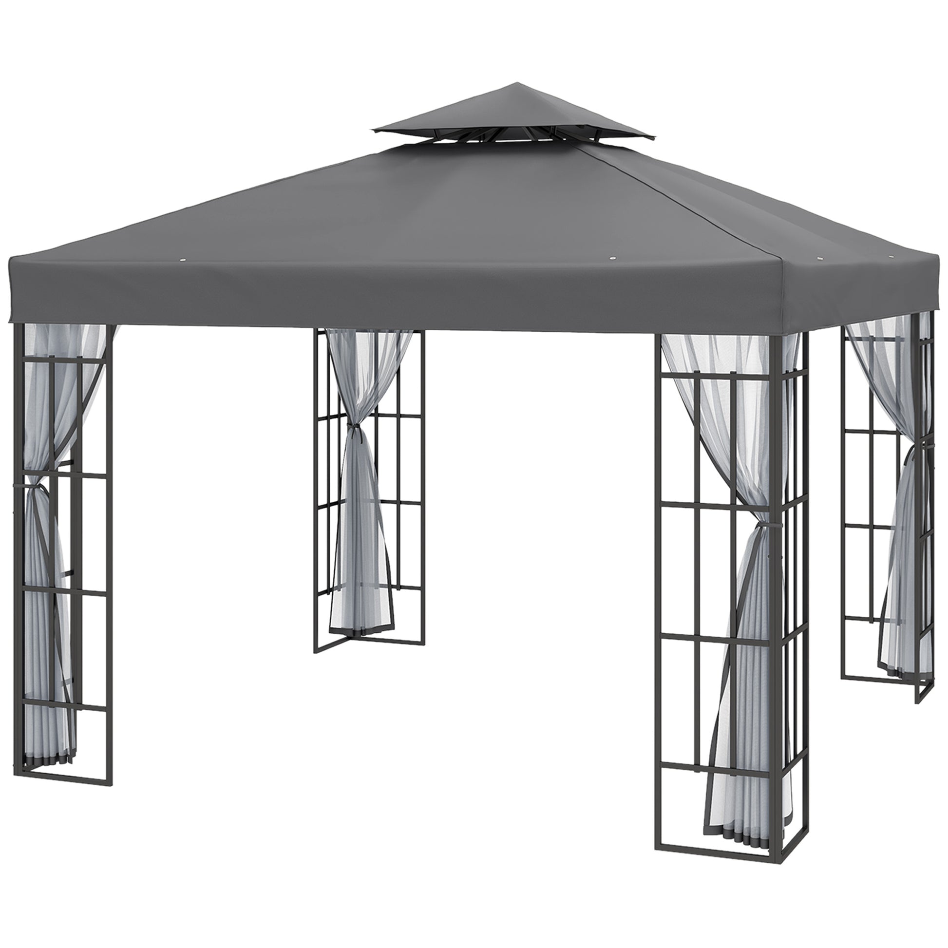 10x10 Gazebo Canopy Portable Party Backyard w/ Mosquito Netting Grey-DECOROLALA