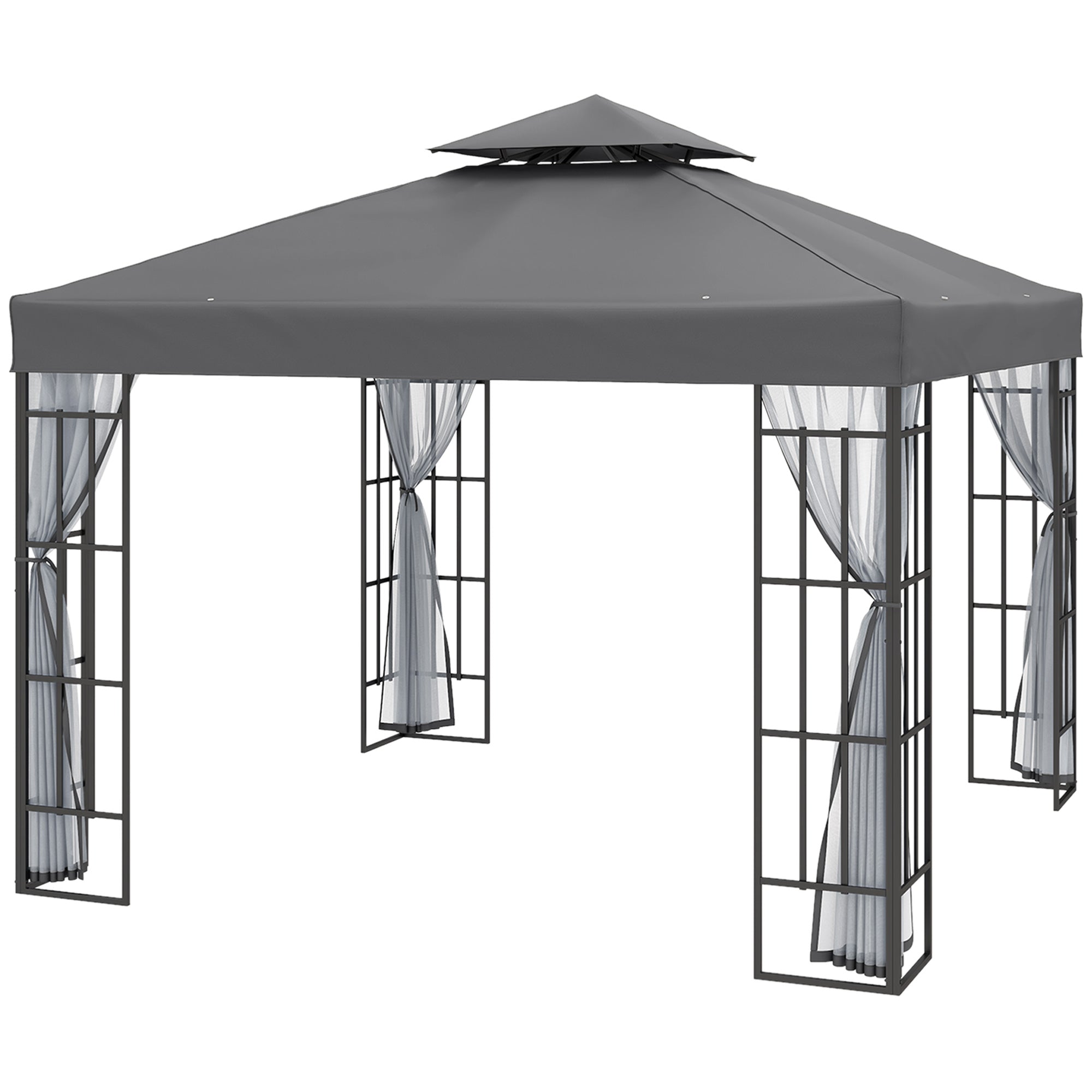10x10 Gazebo Canopy Portable Party Backyard w/ Mosquito Netting Grey-DECOROLALA