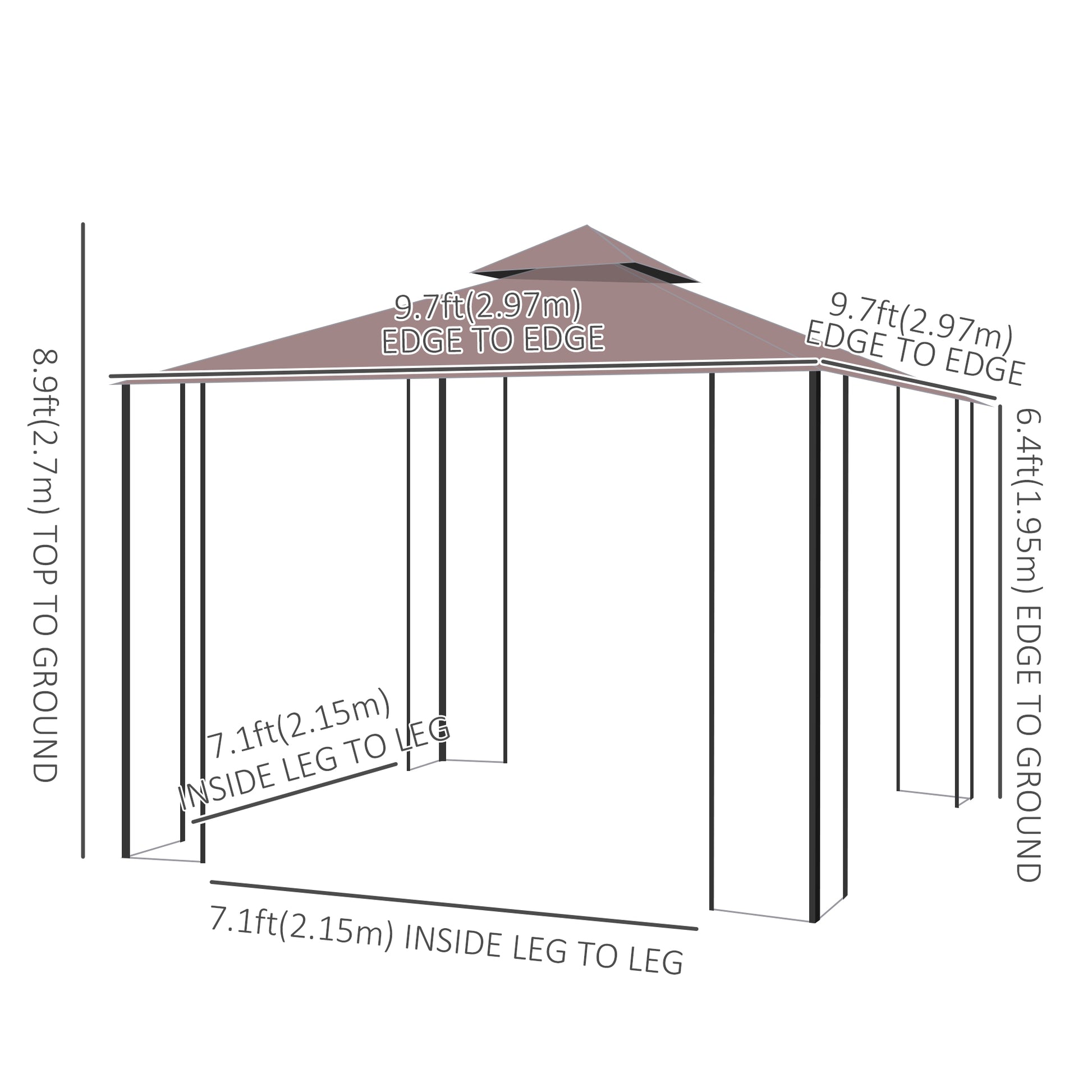 10x10 Gazebo w/ Mosquito Netting - Coffee-DECOROLALA