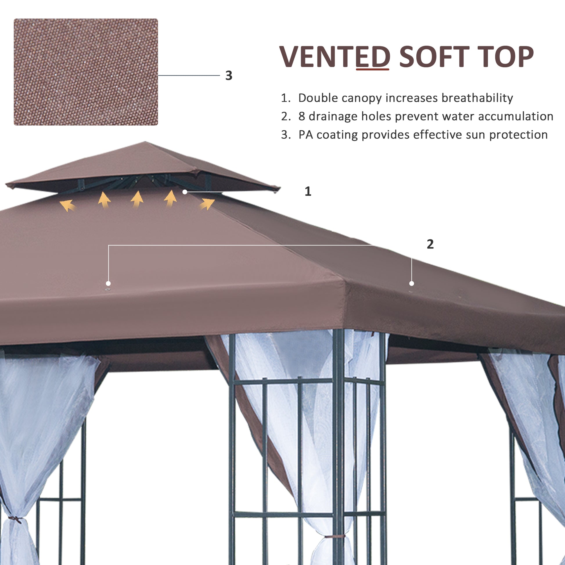10x10 Gazebo w/ Mosquito Netting - Coffee-DECOROLALA