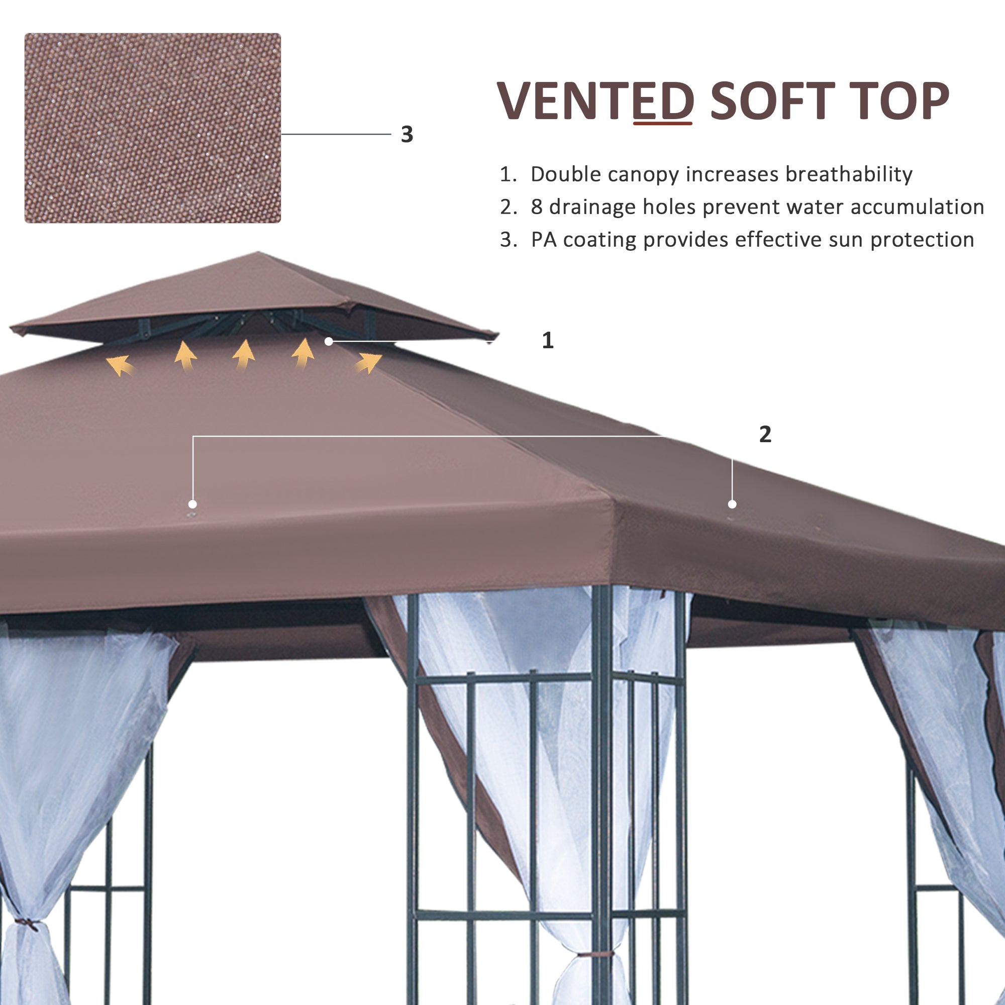 10x10 Gazebo w/ Mosquito Netting - Coffee-DECOROLALA