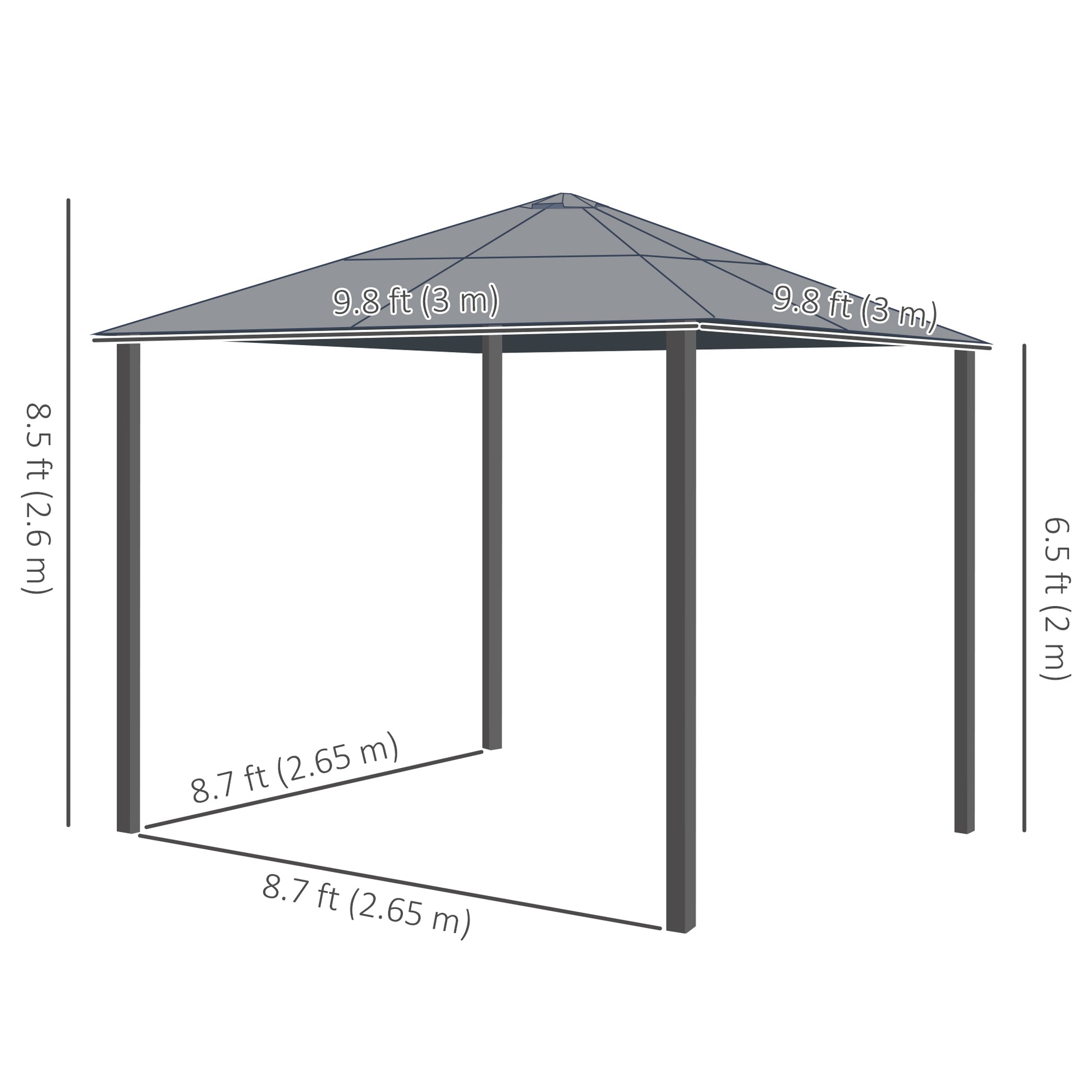 10x10 Hard Top Gazebo - Beige Coffee Metal Frame Curtains-DECOROLALA