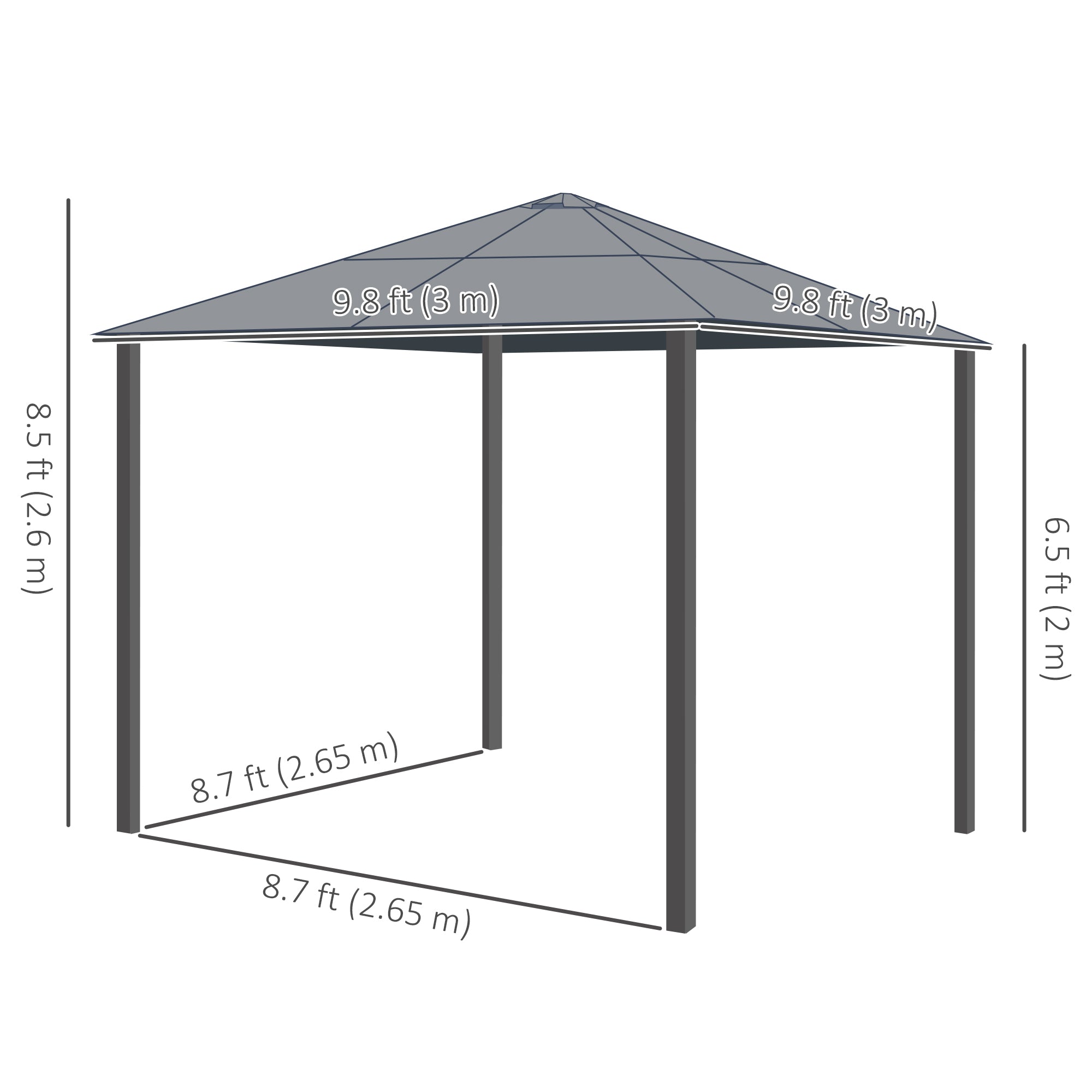 10x10 Hard Top Gazebo - Beige Coffee Metal Frame Curtains-DECOROLALA