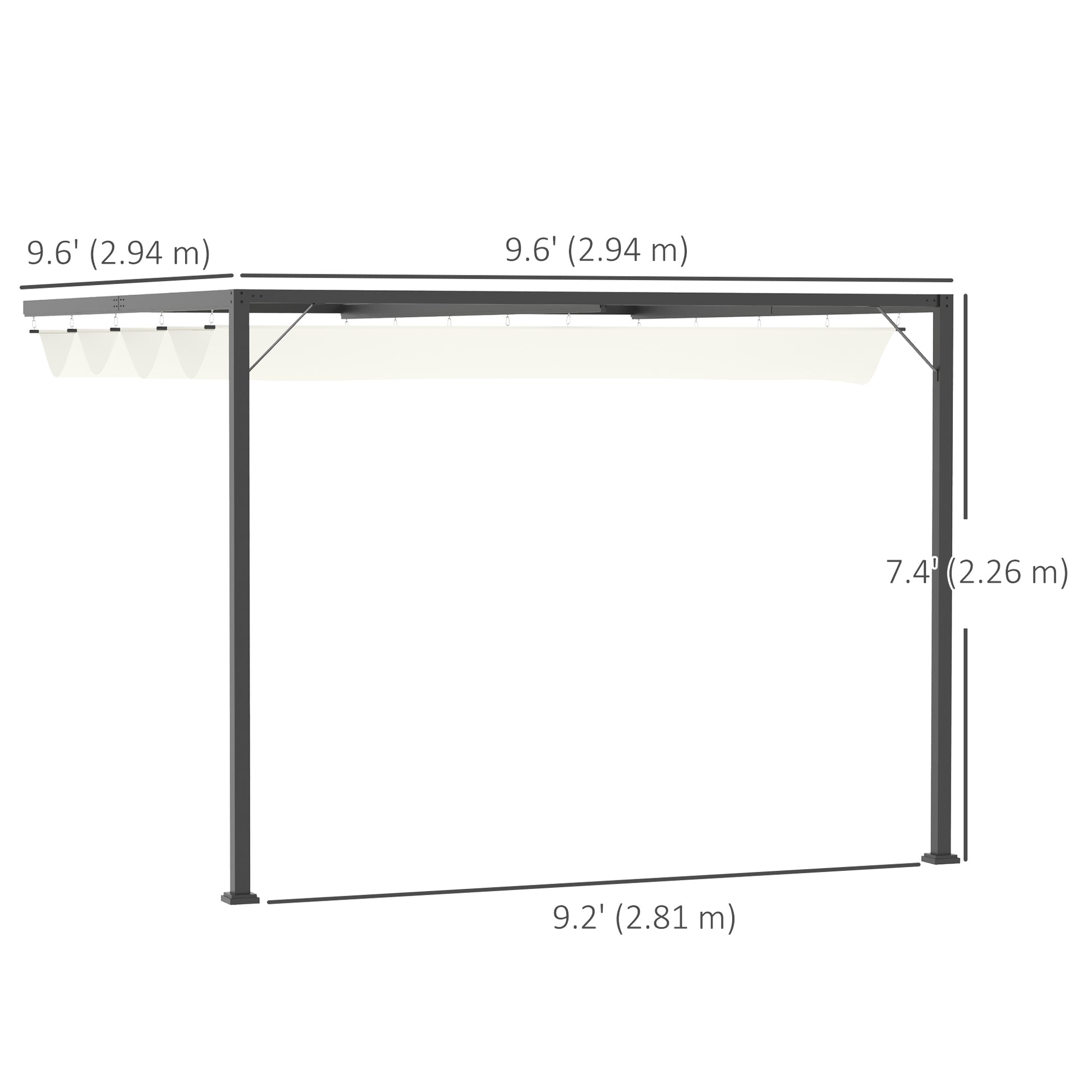 10'x10' Outdoor Pergola with Retractable Canopy - Cream White-DECOROLALA