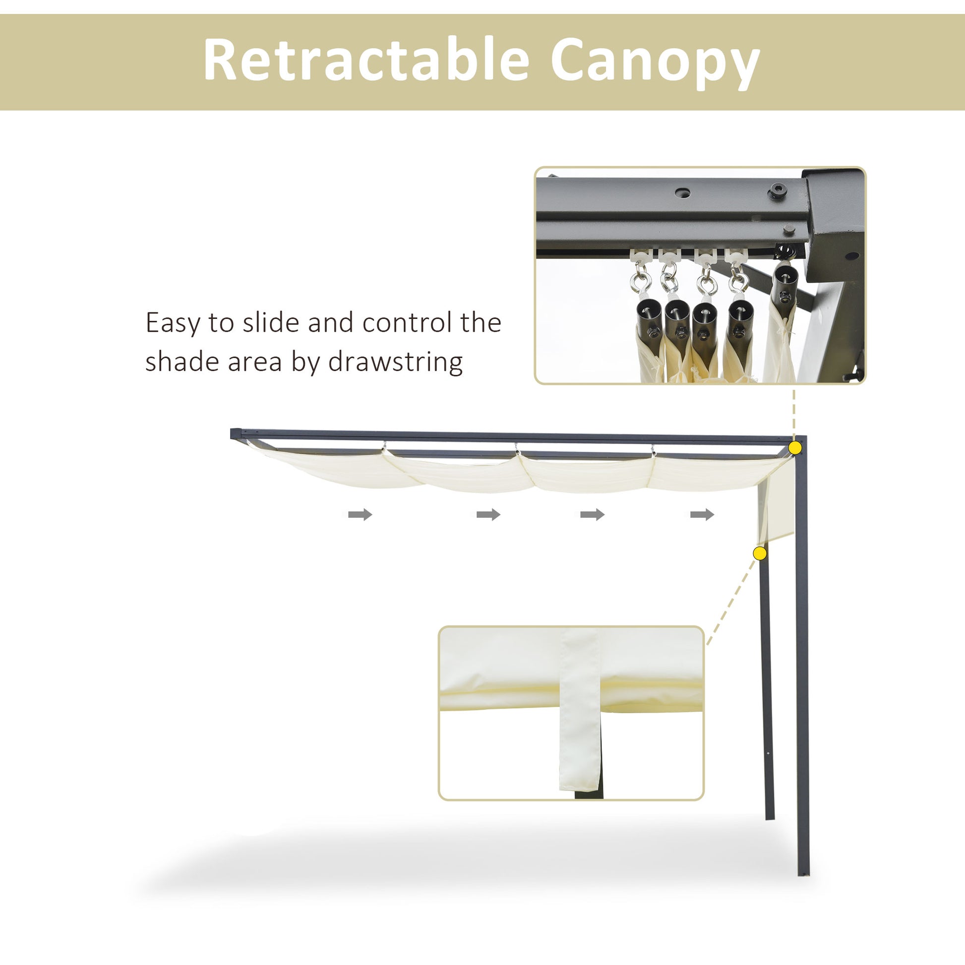 10'x10' Outdoor Pergola with Retractable Canopy - Cream White-DECOROLALA