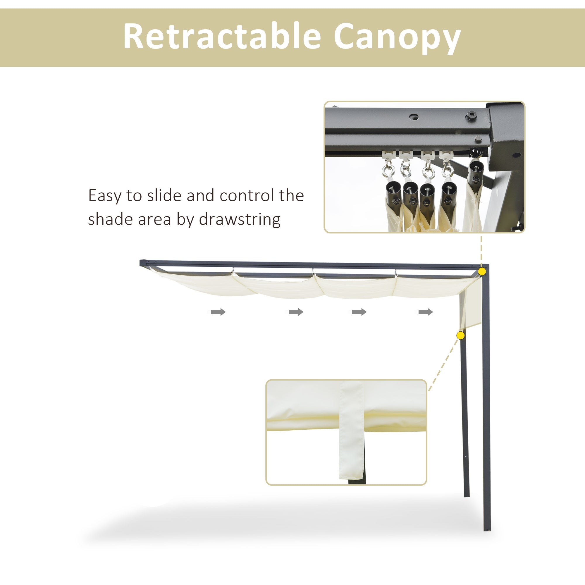 10'x10' Outdoor Pergola with Retractable Canopy - Cream White-DECOROLALA