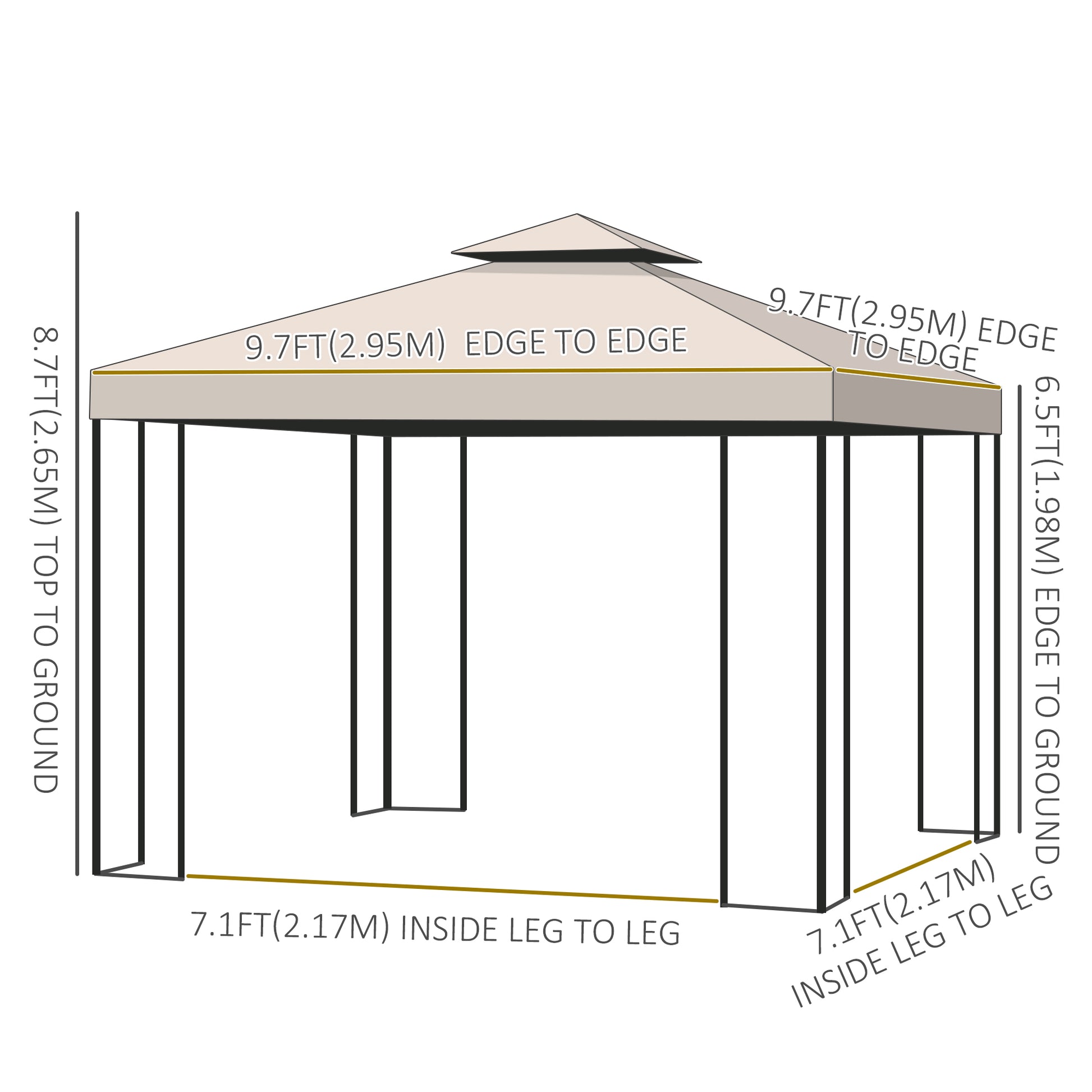 10x10 Patio Gazebo Canopy - Cream White Double Roof-DECOROLALA