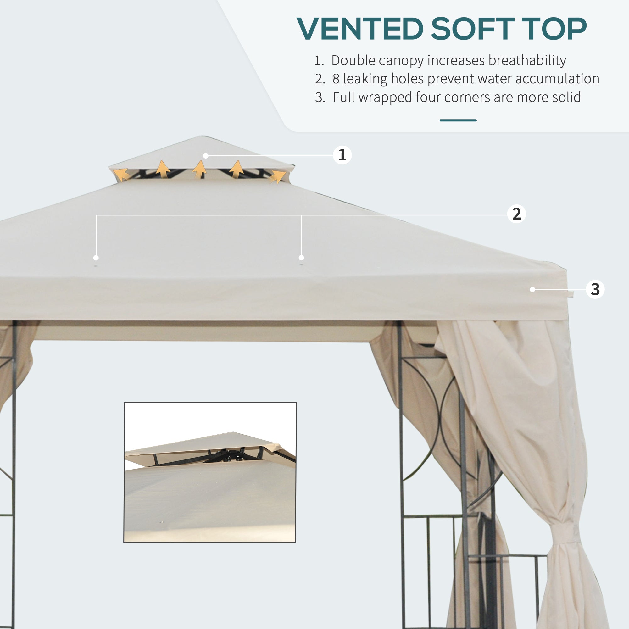 10x10 Patio Gazebo Canopy - Cream White Double Roof-DECOROLALA
