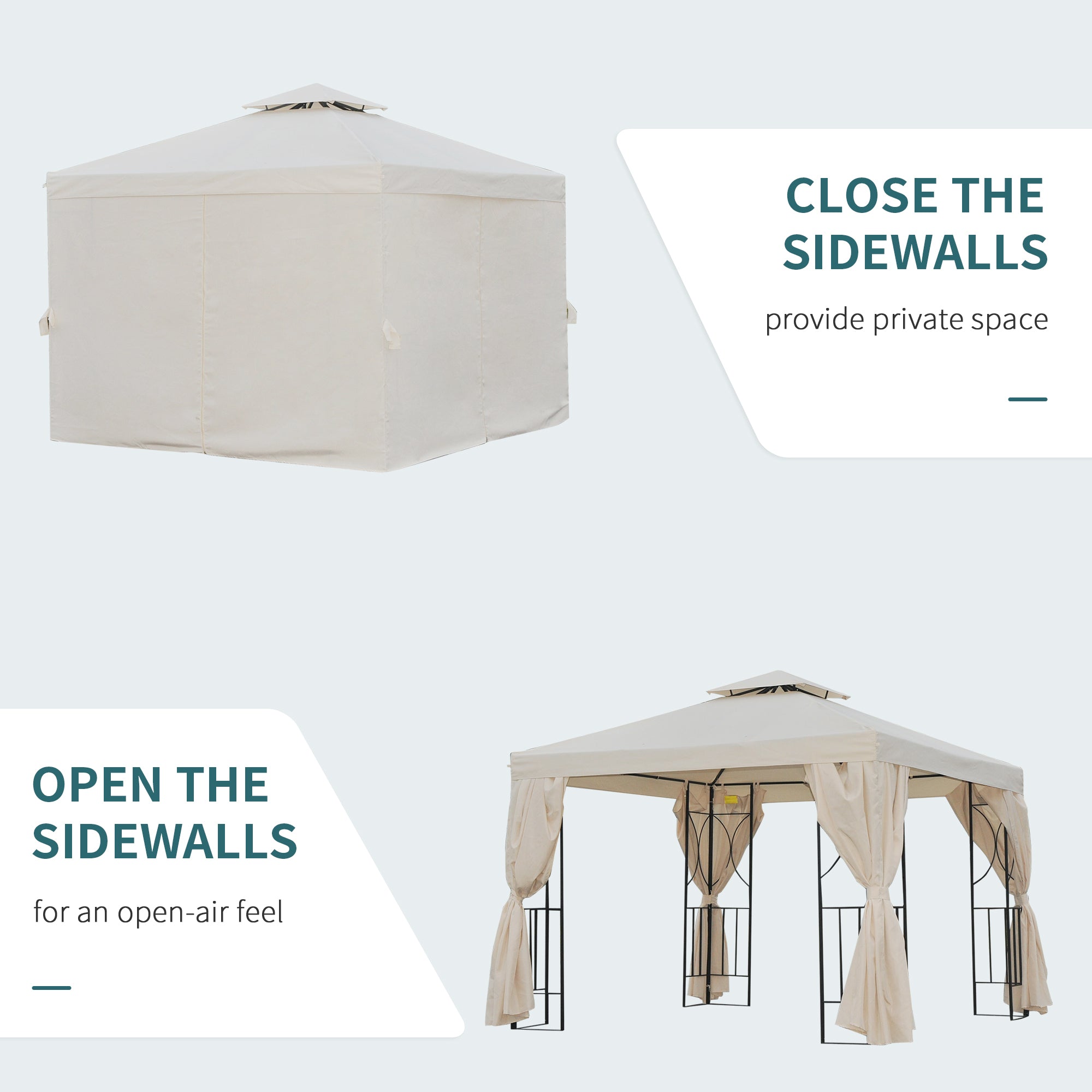 10x10 Patio Gazebo Canopy - Cream White Double Roof-DECOROLALA