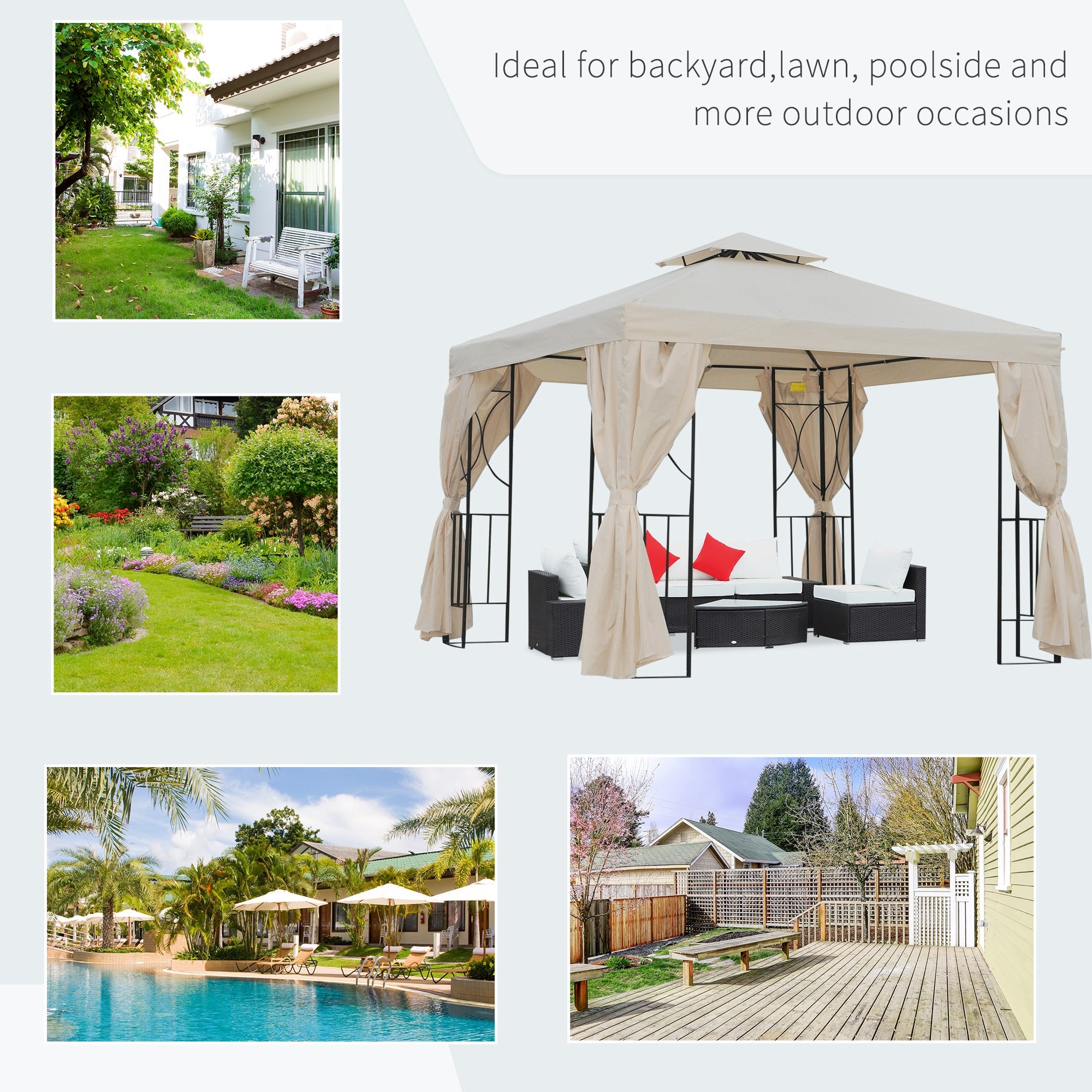 10x10 Patio Gazebo Canopy - Cream White Double Roof-DECOROLALA