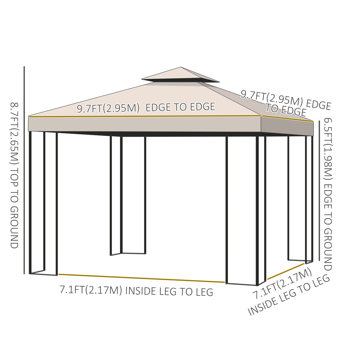 10x10 Patio Gazebo Canopy - Cream White Double Roof-Gazebos-DECOROLALA