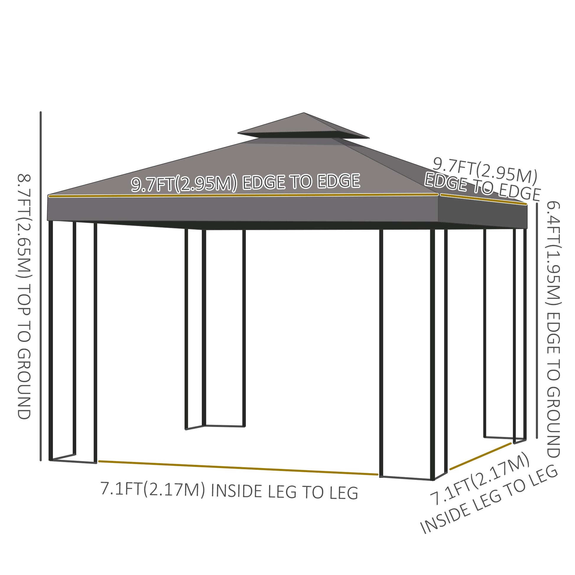 10x10 Patio Gazebo Canopy Shelter, Double-Tier Roof, Brown-DECOROLALA