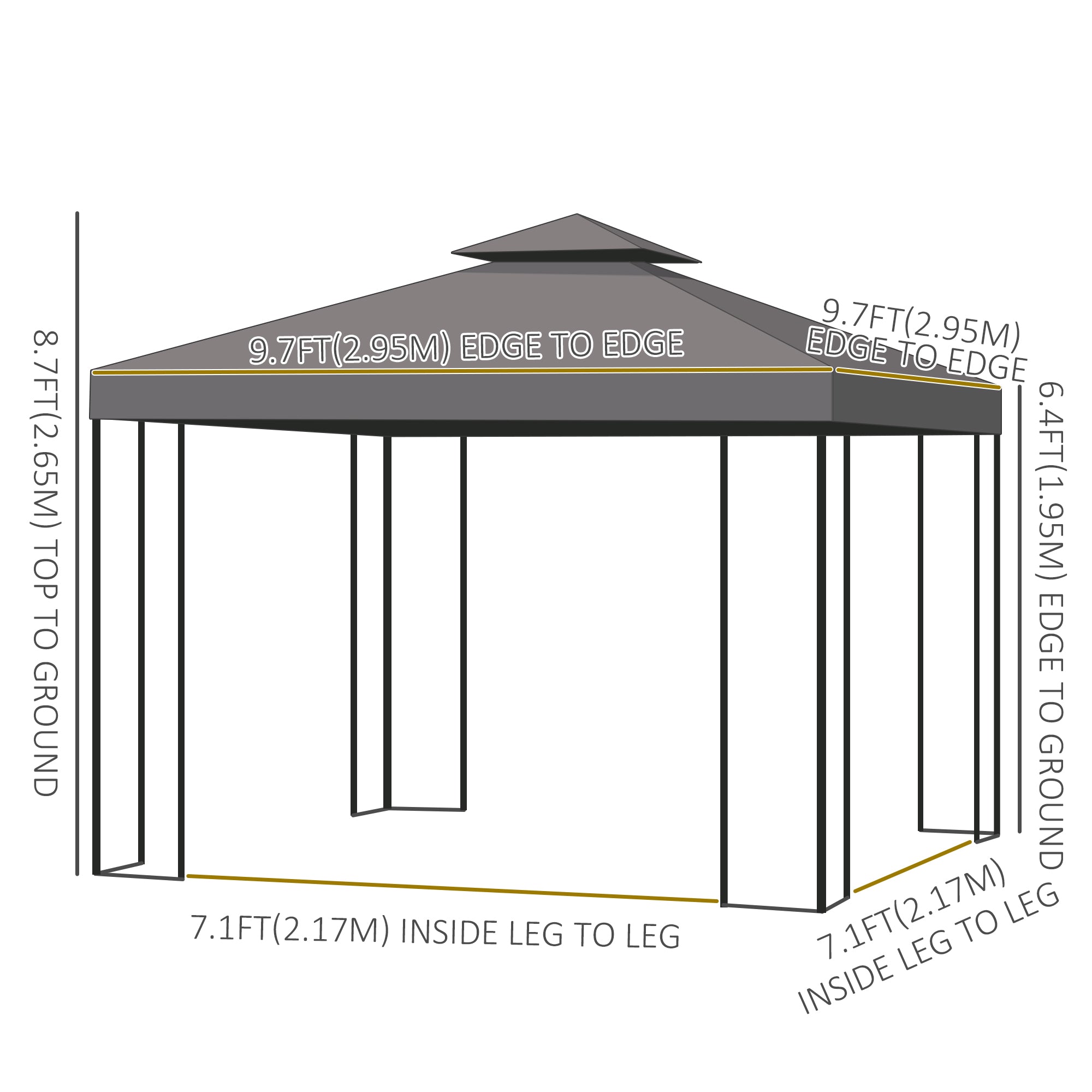 10x10 Patio Gazebo Canopy Shelter, Double-Tier Roof, Brown-DECOROLALA