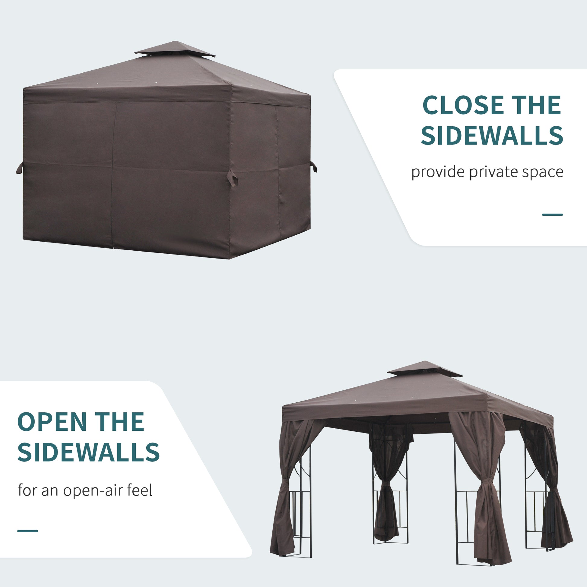 10x10 Patio Gazebo Canopy Shelter, Double-Tier Roof, Brown-DECOROLALA