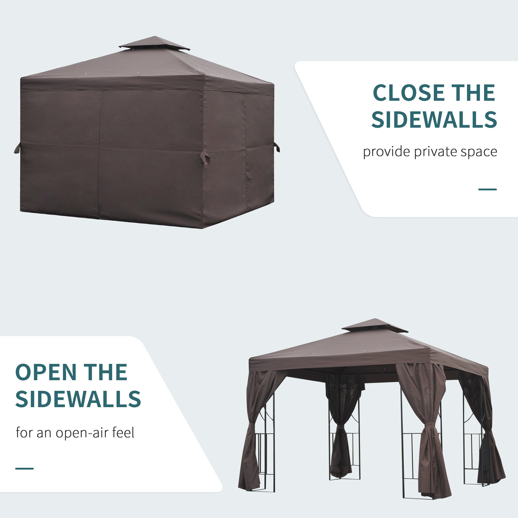 10x10 Patio Gazebo Canopy Shelter, Double-Tier Roof, Brown-DECOROLALA