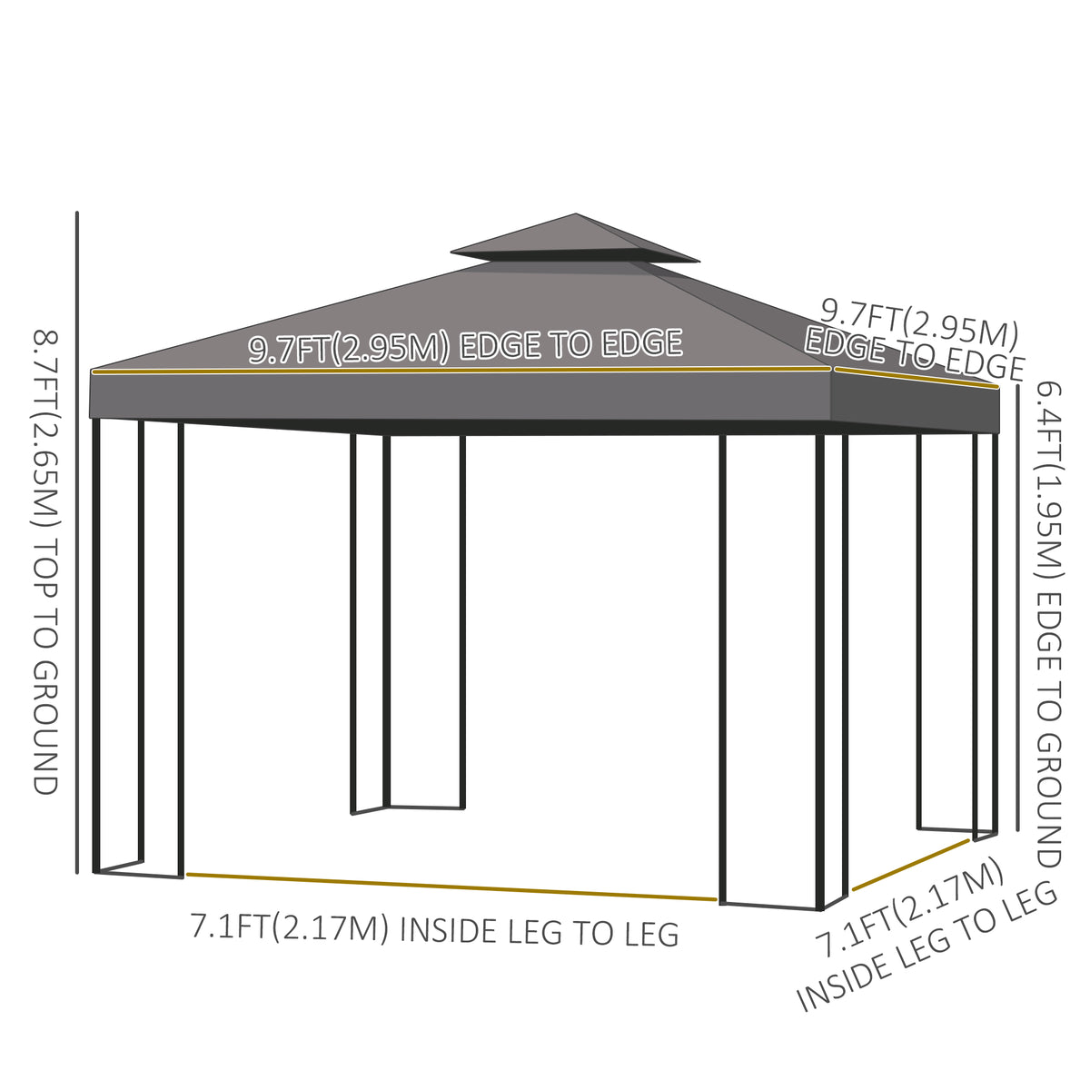 10x10 Patio Gazebo Canopy Shelter, Double-Tier Roof, Brown-Gazebos-DECOROLALA