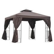 10x10 Patio Gazebo Canopy Shelter, Double-Tier Roof, Brown-DECOROLALA