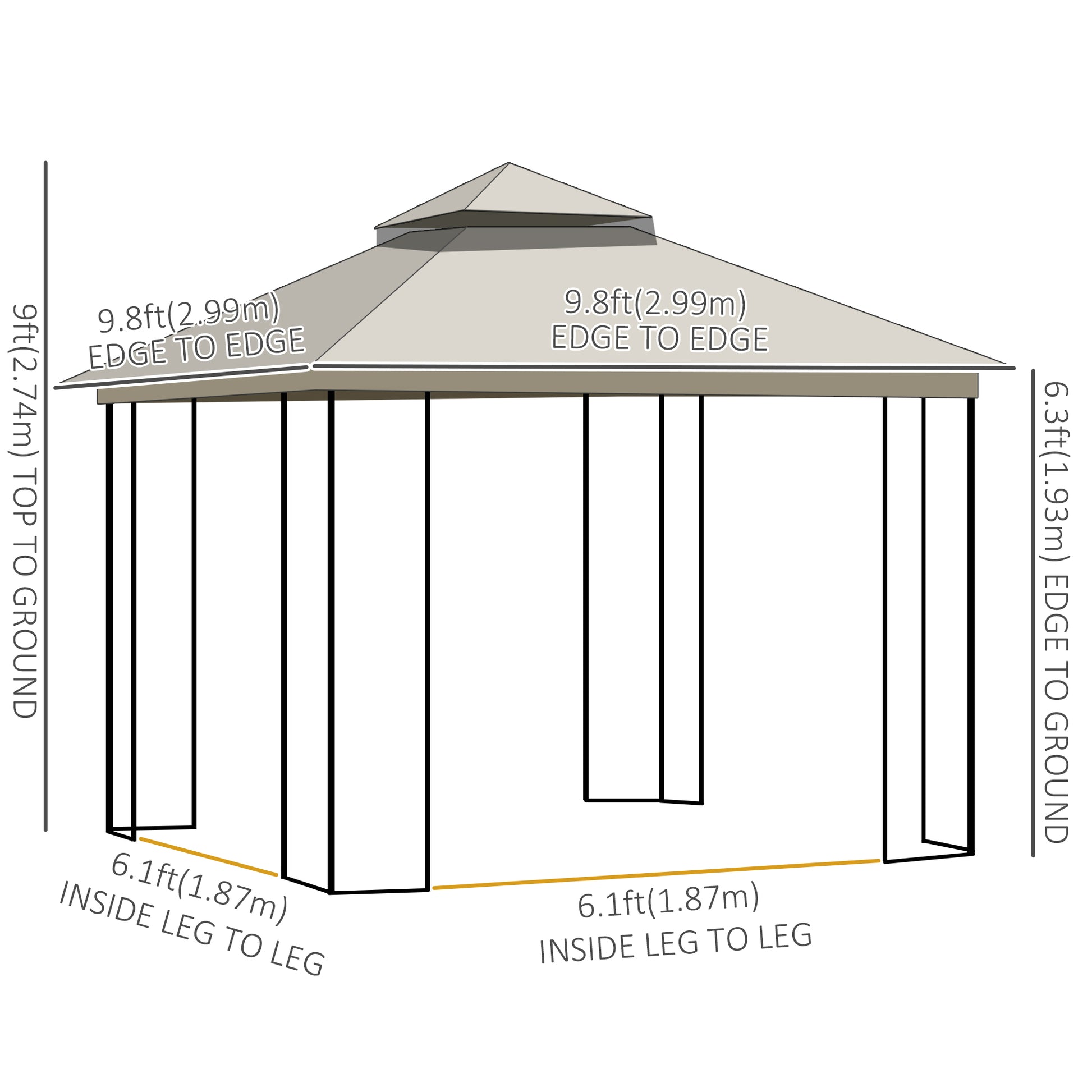 10x10 Patio Gazebo Double Tier Mesh Curtains Beige-DECOROLALA