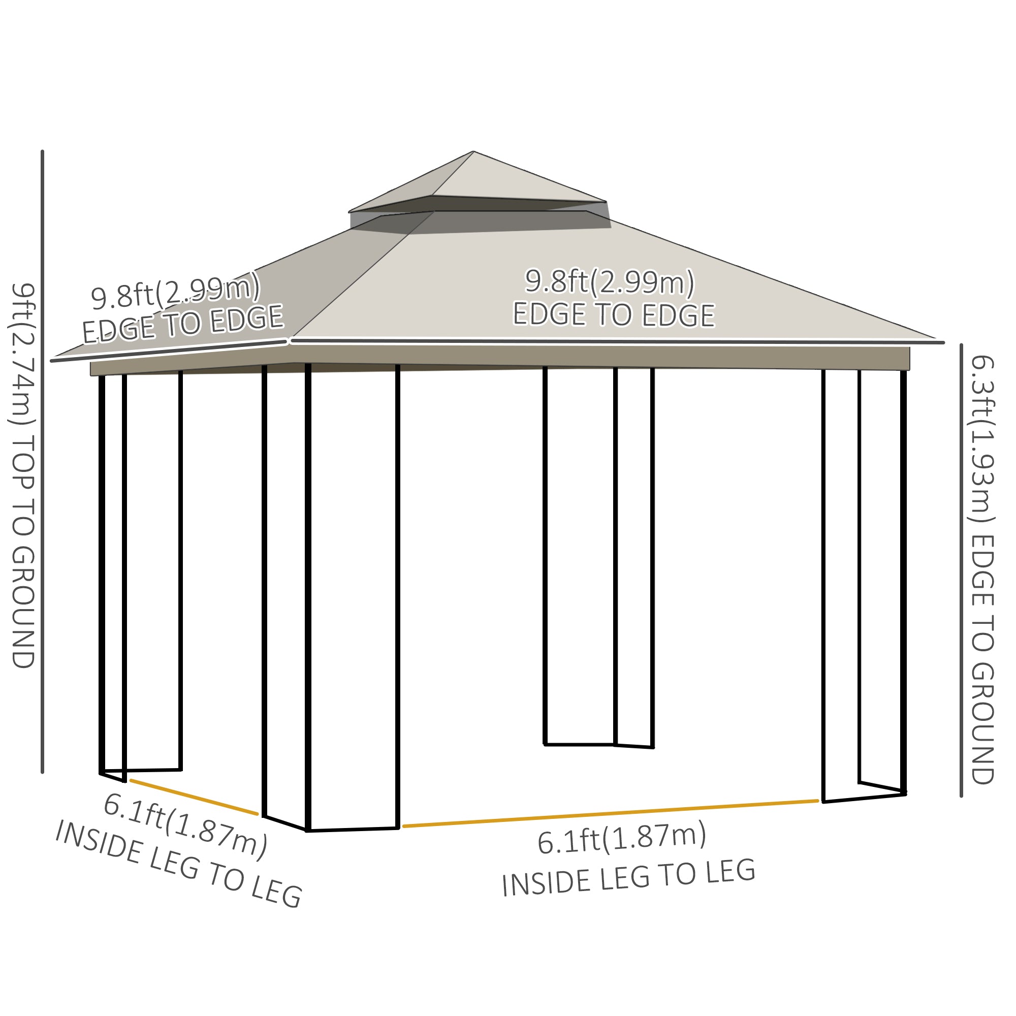 10x10 Patio Gazebo Double Tier Mesh Curtains Beige-DECOROLALA