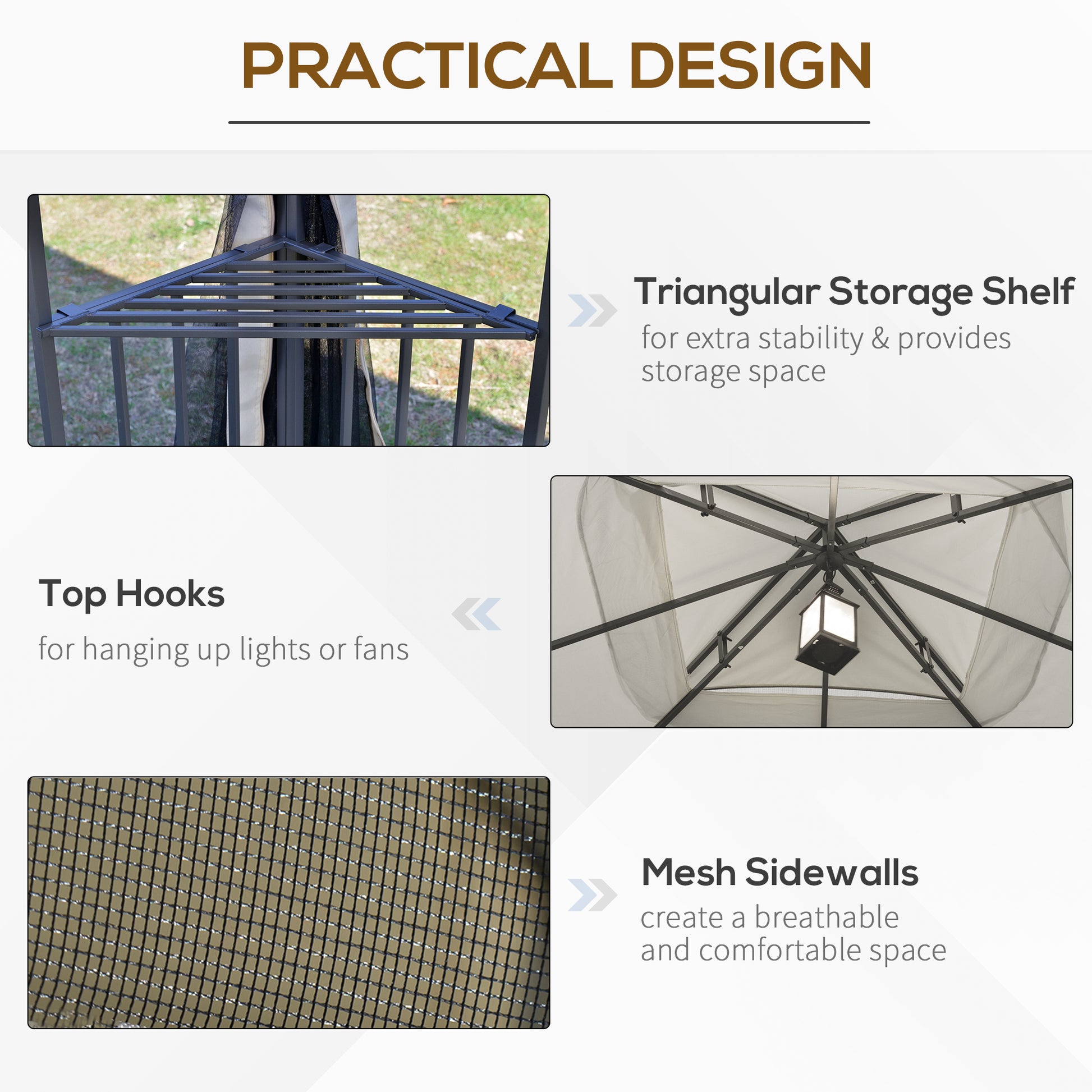 10x10 Patio Gazebo Double Tier Mesh Curtains Beige-DECOROLALA