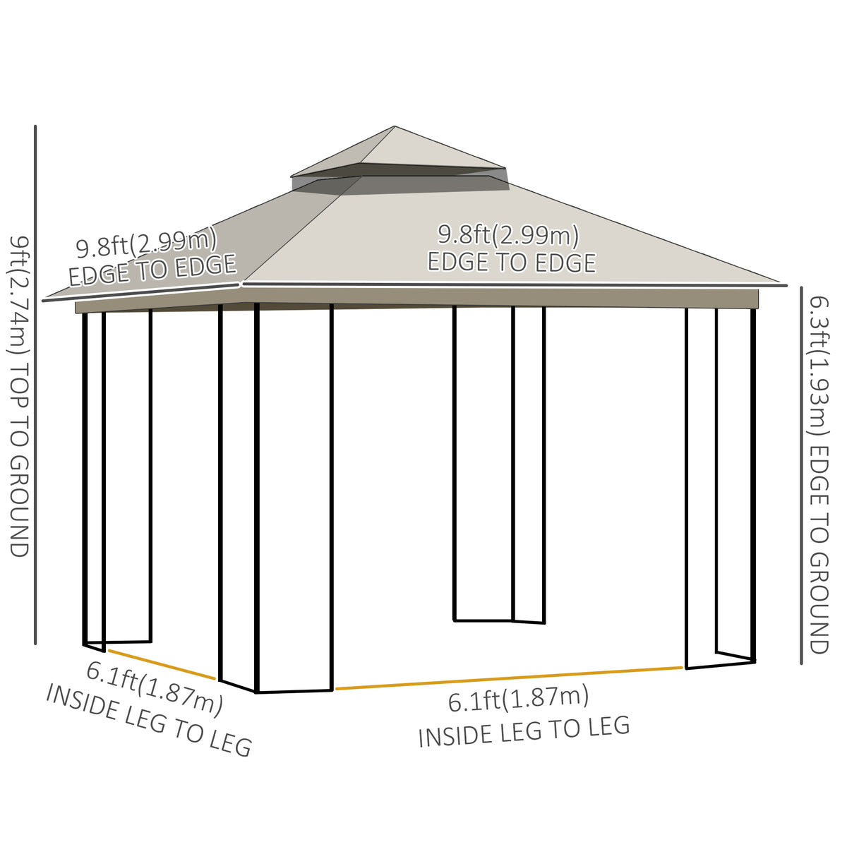 10x10 Patio Gazebo Double Tier Mesh Curtains Beige-Gazebos-DECOROLALA