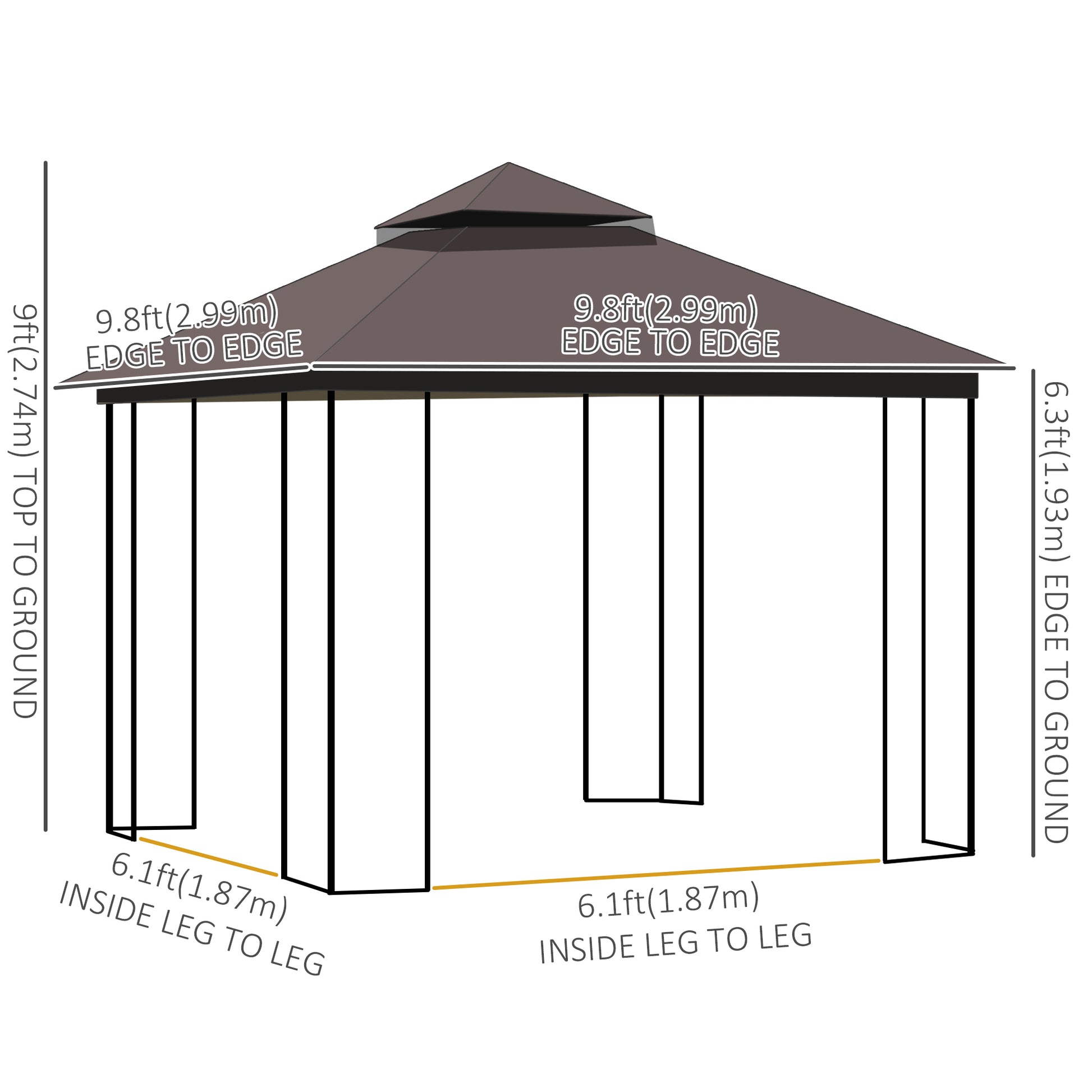 10'x10' Patio Gazebo Double Tier Roof Mesh Coffee-DECOROLALA