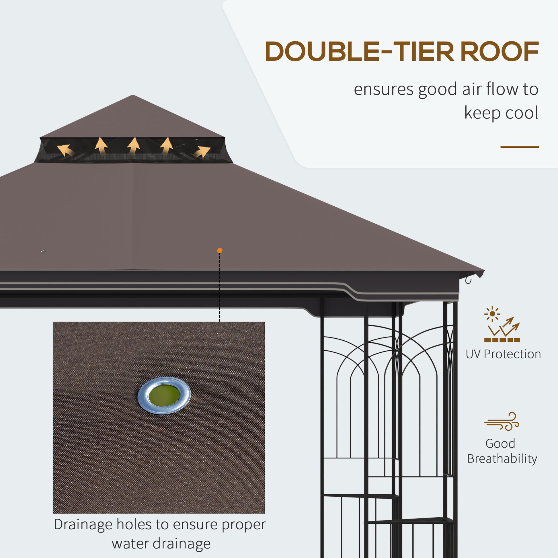 10'x10' Patio Gazebo Double Tier Roof Mesh Coffee-DECOROLALA