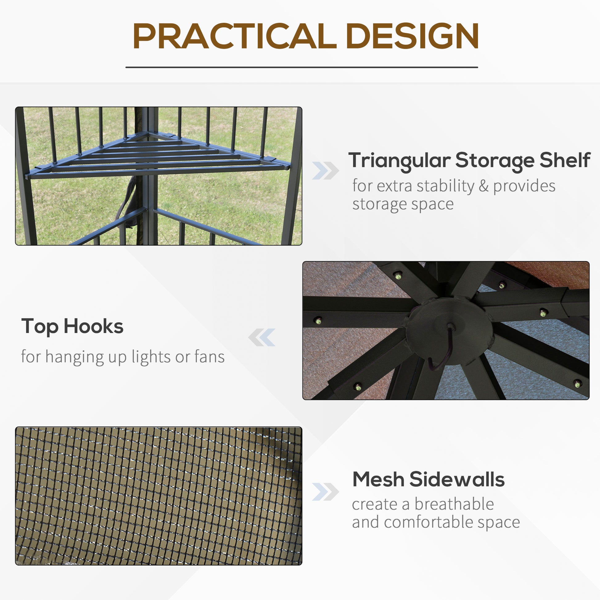 10'x10' Patio Gazebo Double Tier Roof Mesh Coffee-DECOROLALA