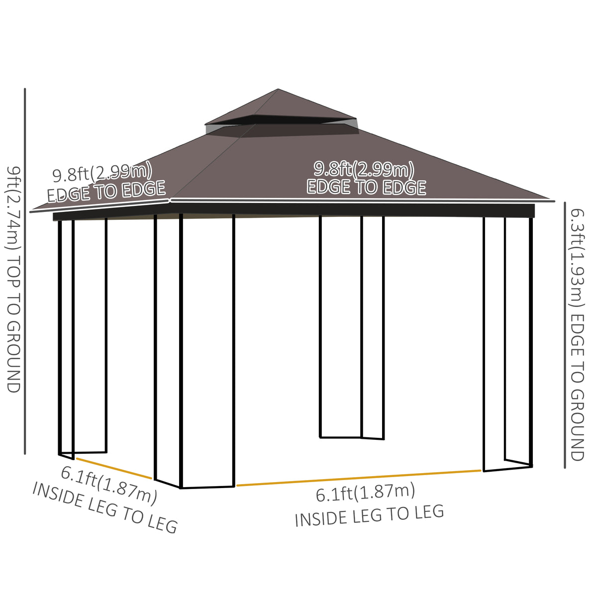10'x10' Patio Gazebo Double Tier Roof Mesh Coffee-Gazebos-DECOROLALA
