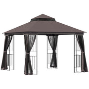 10'x10' Patio Gazebo Double Tier Roof Mesh Coffee-DECOROLALA