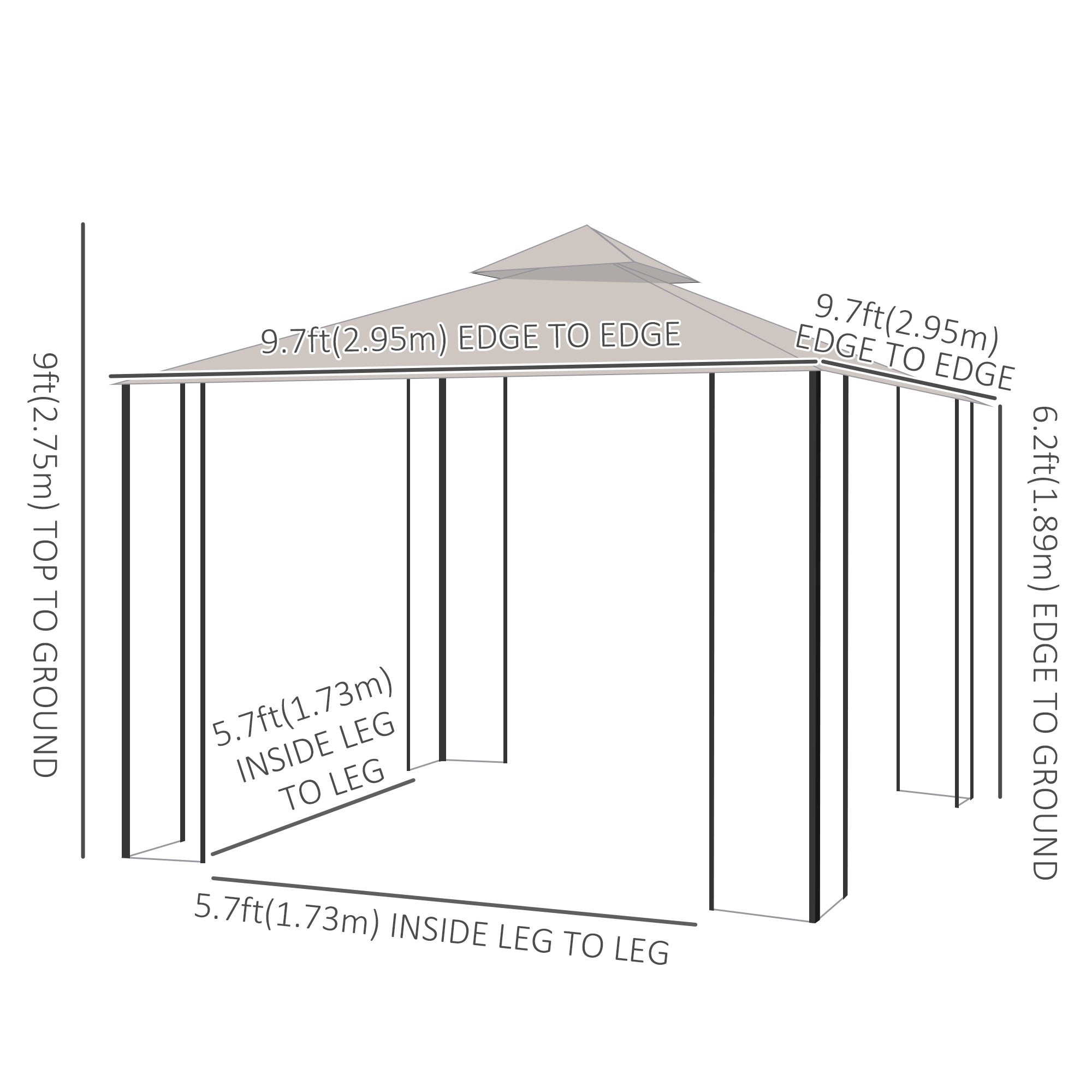 10x10 Patio Gazebo Steel Frame Black Mosquito Net-DECOROLALA