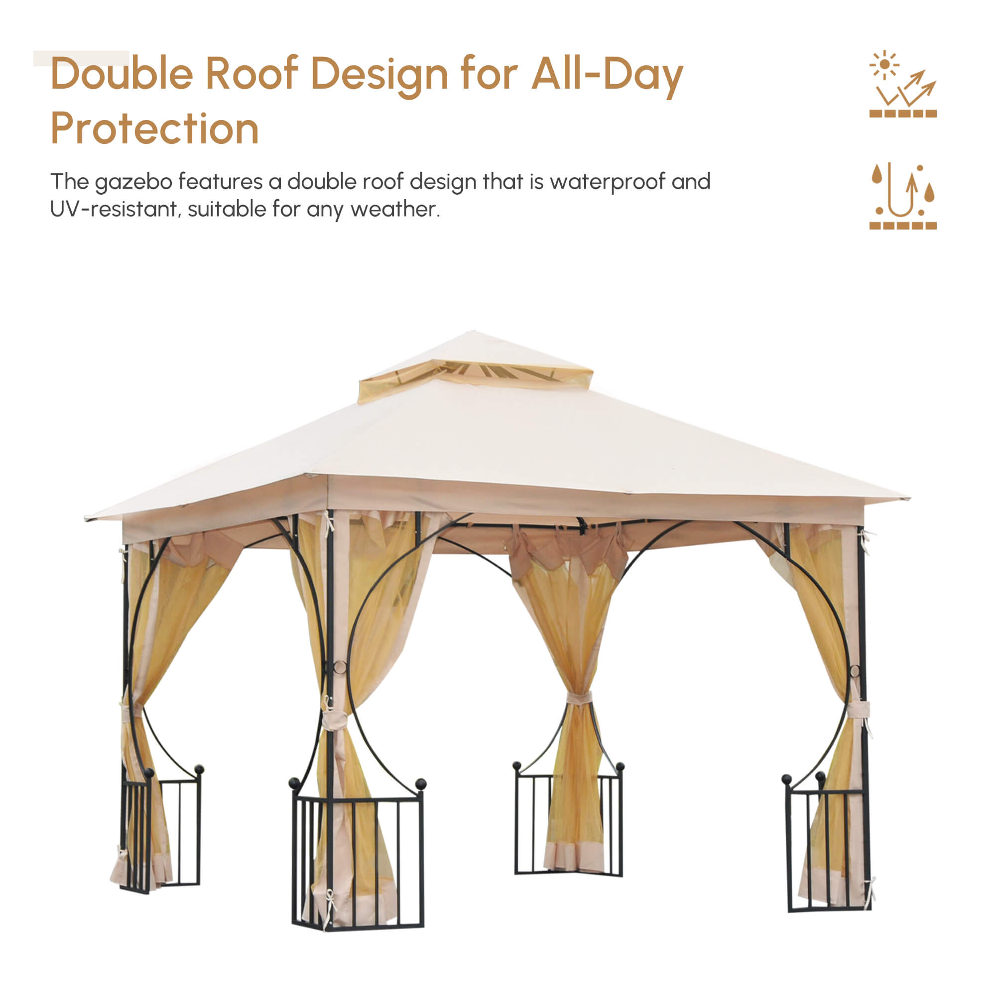 10x10 Patio Gazebo Steel Frame Black Mosquito Net-DECOROLALA