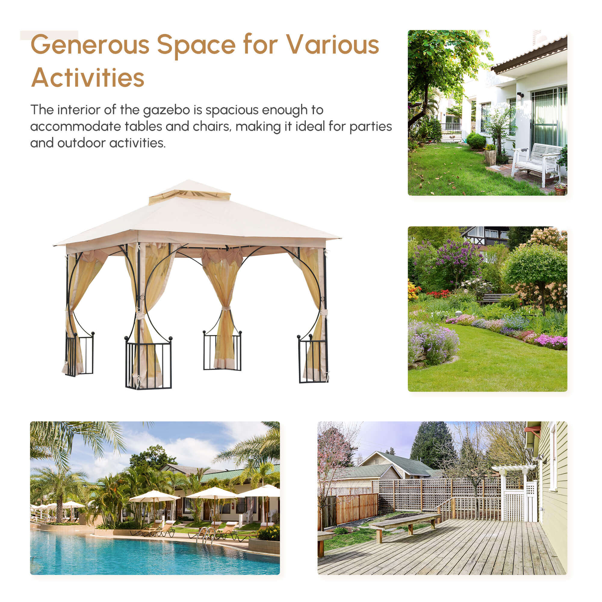 10x10 Patio Gazebo Steel Frame Black Mosquito Net-DECOROLALA