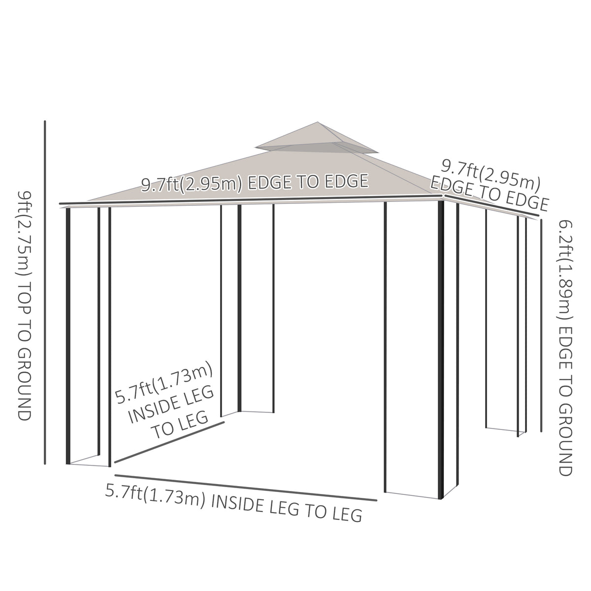 10x10 Patio Gazebo Steel Frame Black Mosquito Net-Gazebos-DECOROLALA