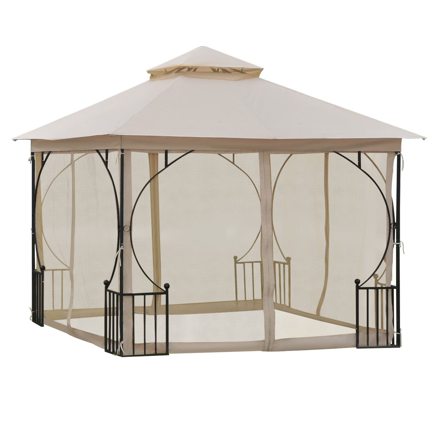 10x10 Patio Gazebo Steel Frame Black Mosquito Net-DECOROLALA