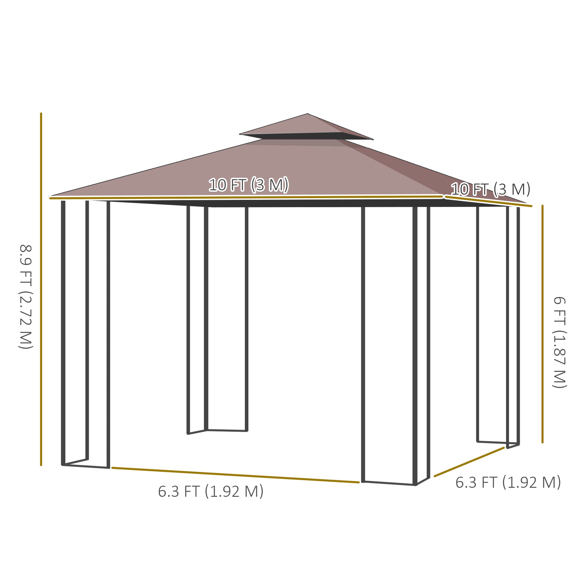 10x10 Patio Gazebo Steel Frame Brown Mesh Roof-DECOROLALA