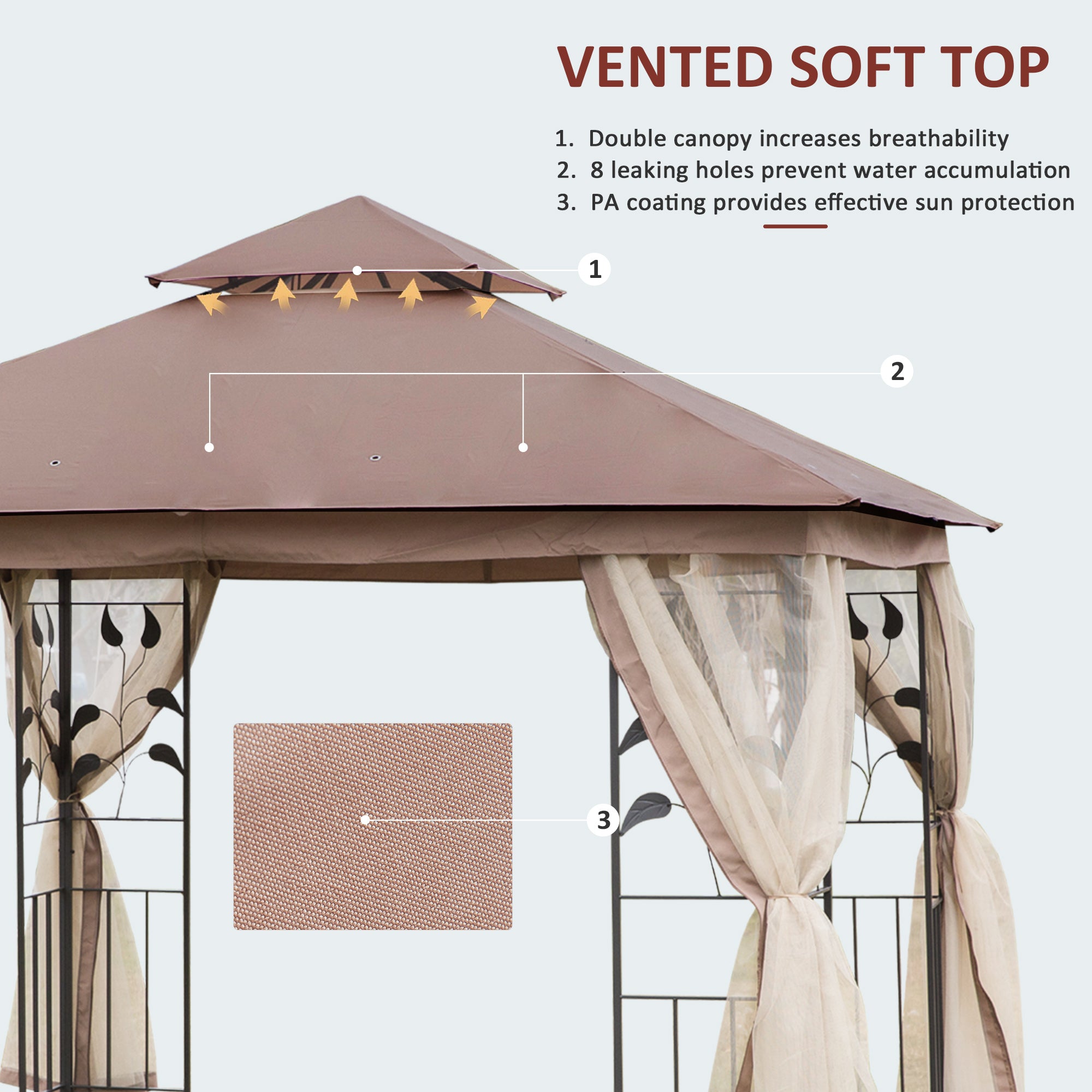 10x10 Patio Gazebo Steel Frame Brown Mesh Roof-DECOROLALA