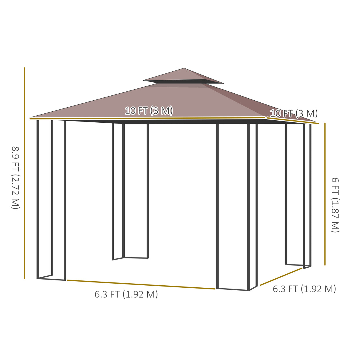 10x10 Patio Gazebo Steel Frame Brown Mesh Roof-Gazebos-DECOROLALA