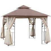 10x10 Patio Gazebo Steel Frame Brown Mesh Roof-DECOROLALA