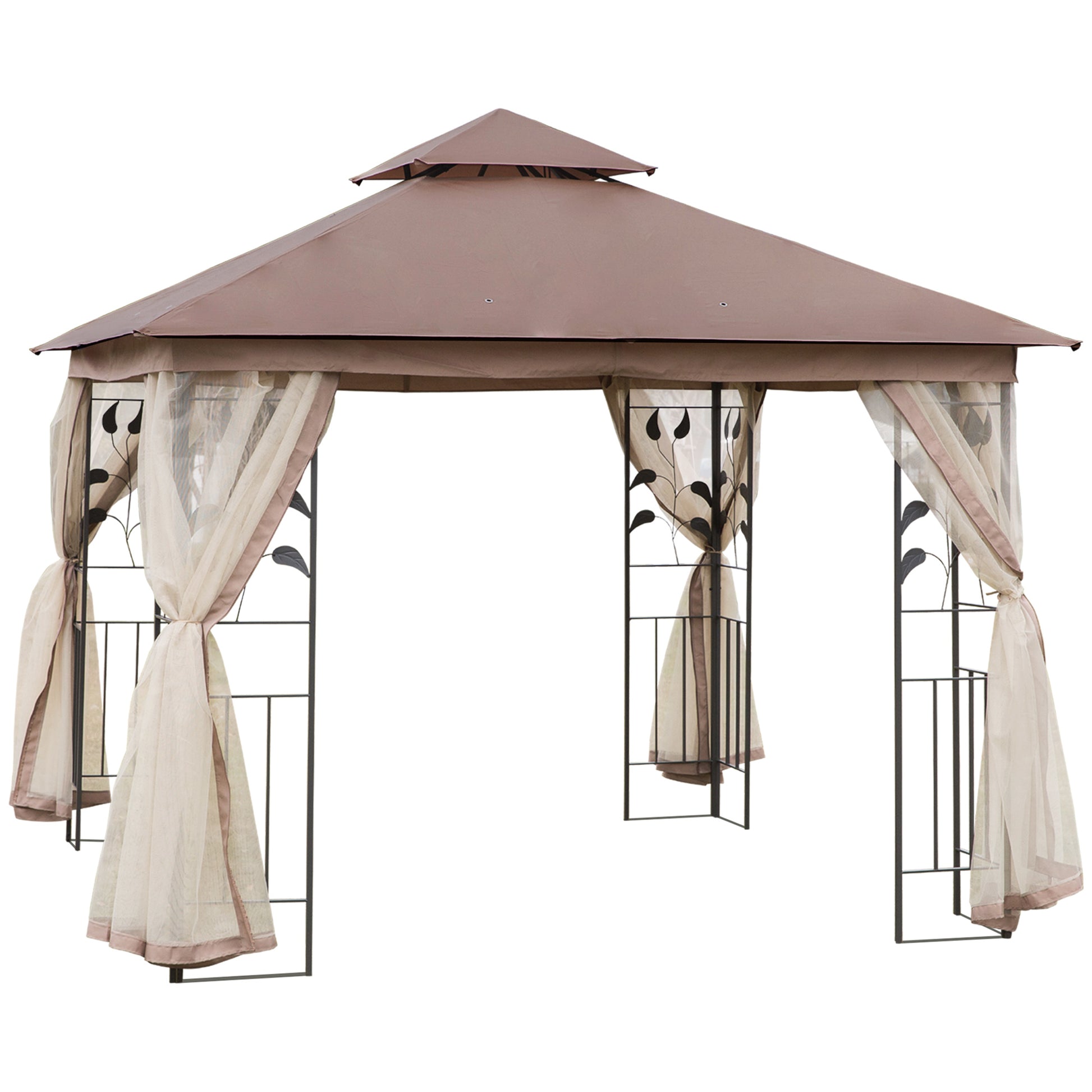 10x10 Patio Gazebo Steel Frame Brown Mesh Roof-DECOROLALA